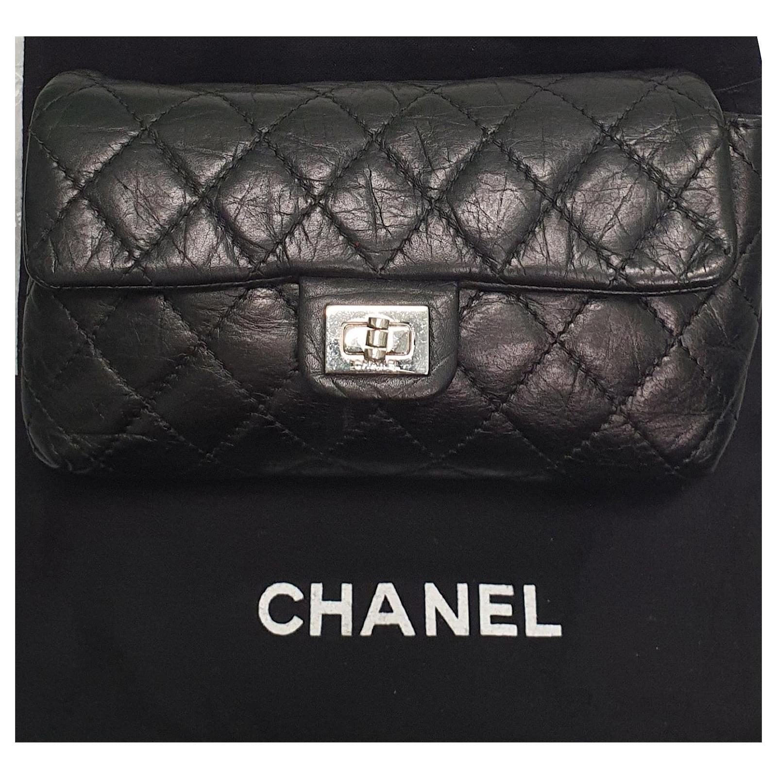 2.55 Uniform chanel fanny pack / pouch Black Silvery Leather ref