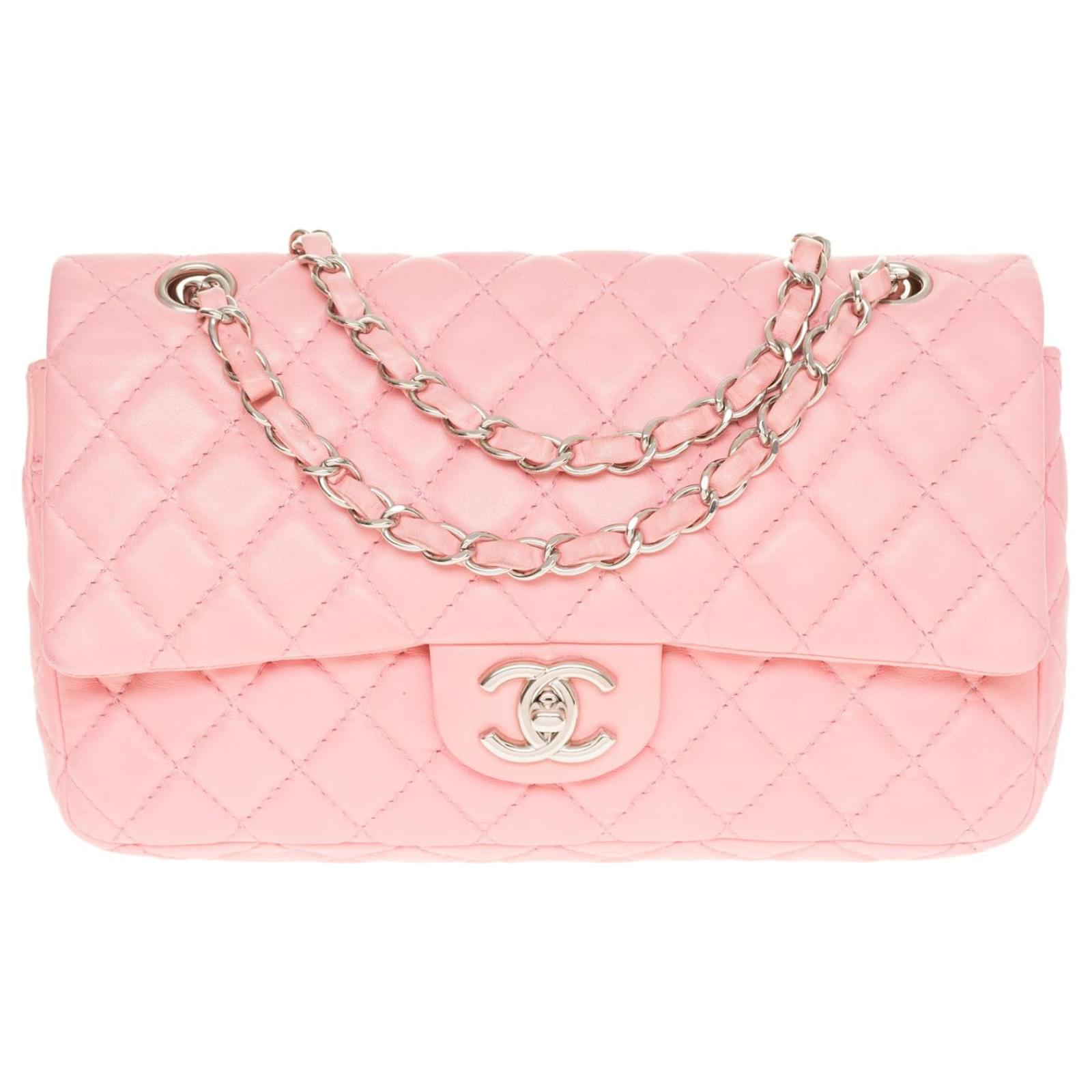 Pink Quilted Caviar Medium Classic Double Flap Bag Silver