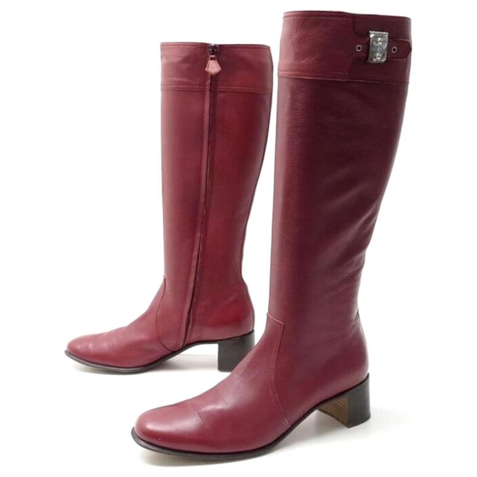 Hermès ZAPATOS HERMES NANCY 38.5 BOTAS DE PIEL ROJAS BOLSO BOTAS DEPECHES  Cuero ref.423314 - Joli Closet