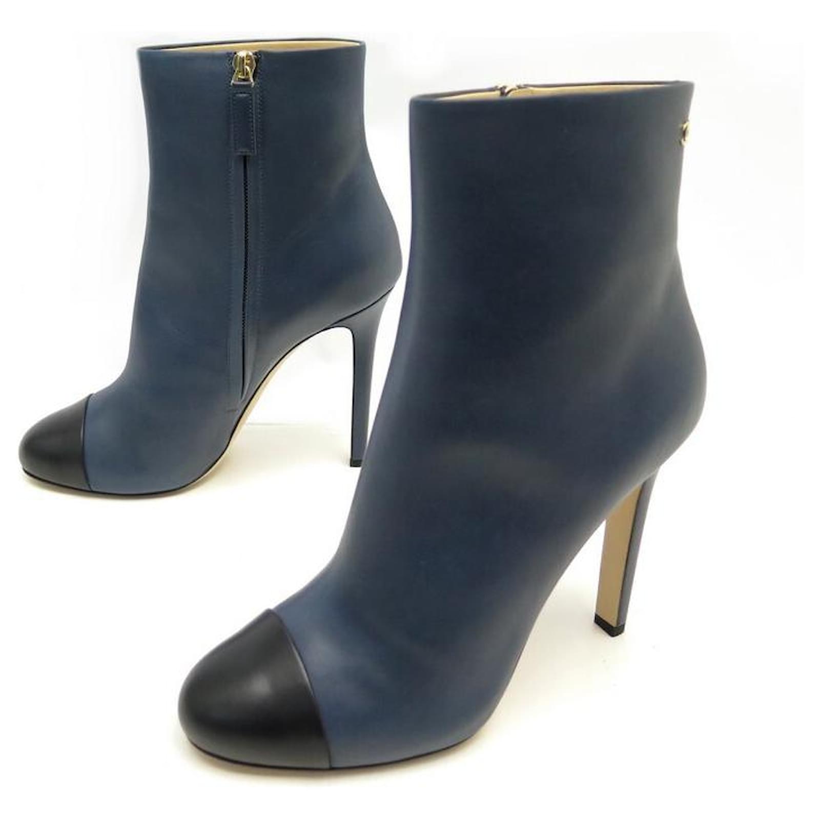 NEW CHANEL G SHOES33306 BLACK BLUE TWO-TONE LEATHER ANKLE BOOTS