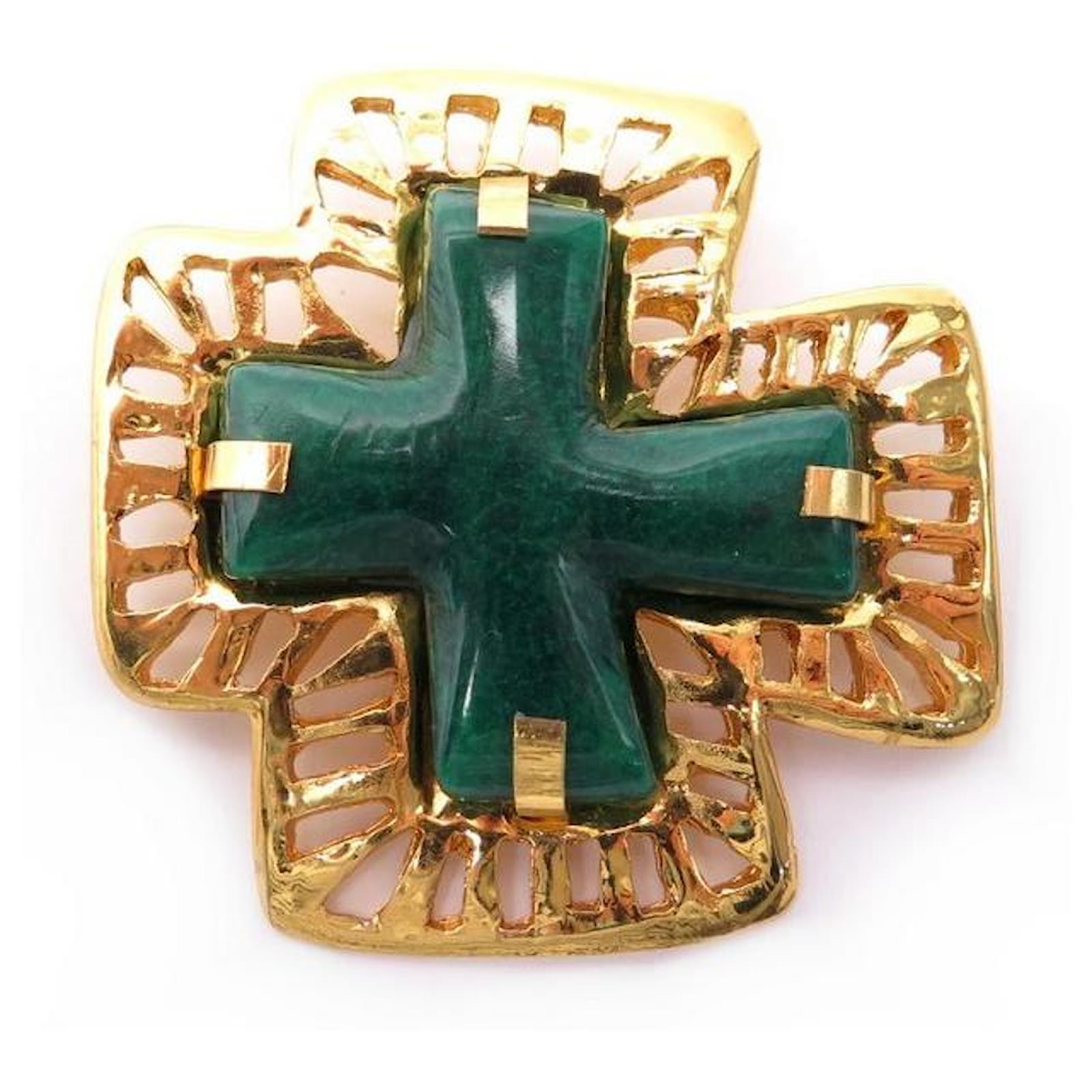 Other jewelry VINTAGE CHRISTIAN LACROIX CROSS BROOCH IN GOLD METAL