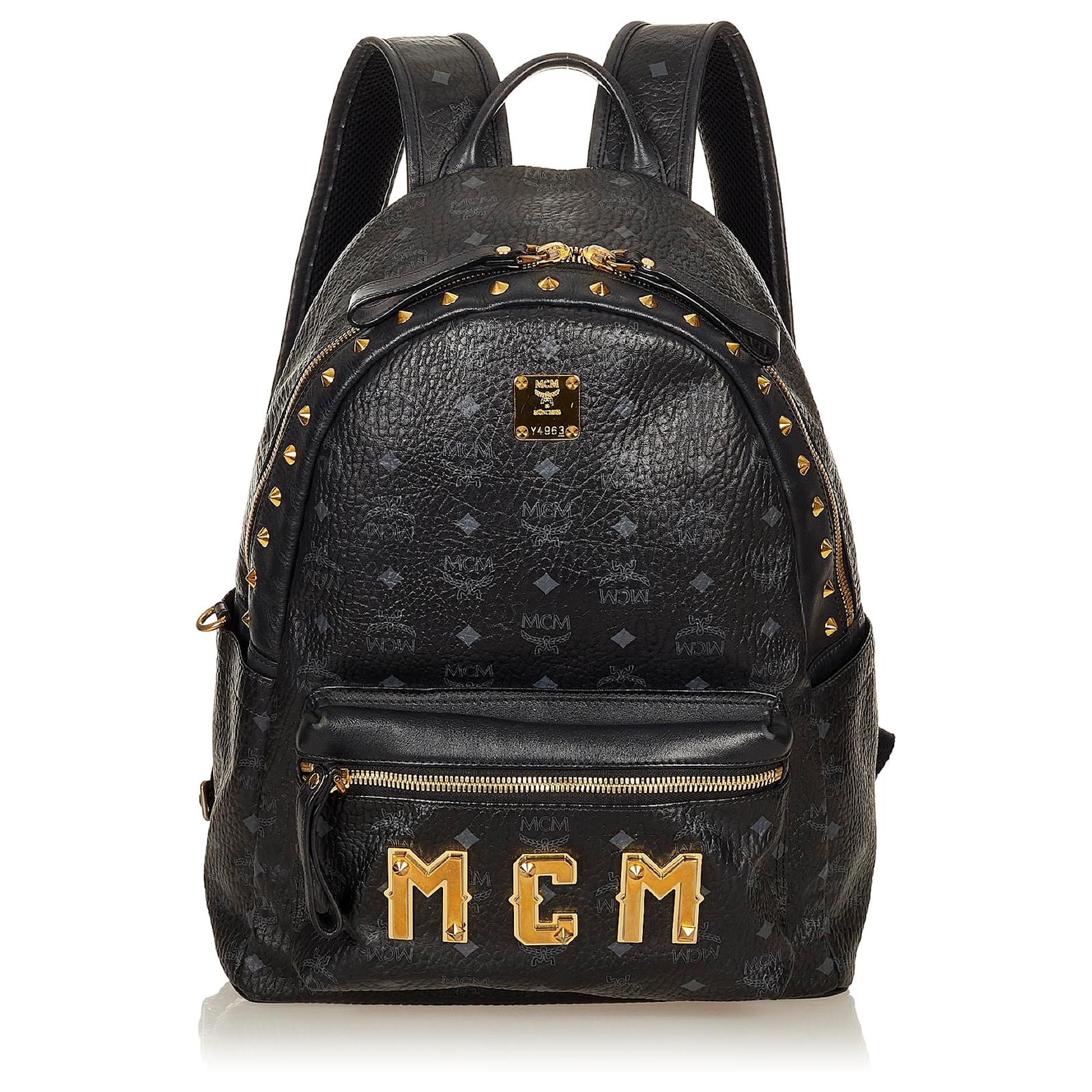 Mochila MCM Visetos Stark de piel negra Negro Cuero Becerro ref.424462 -  Joli Closet