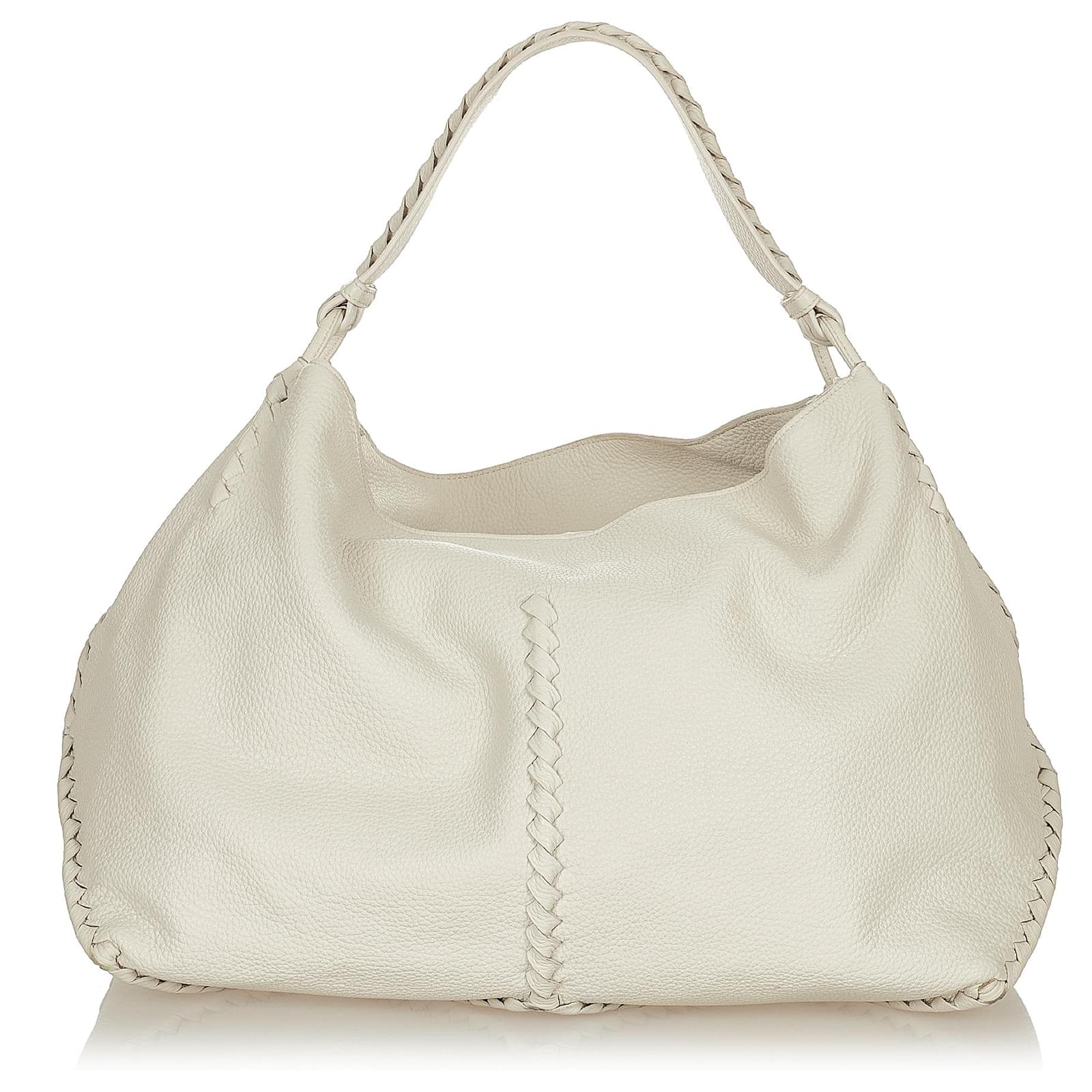 Bottega Veneta White Loop Cervo Leather Shoulder Bag Pony-style