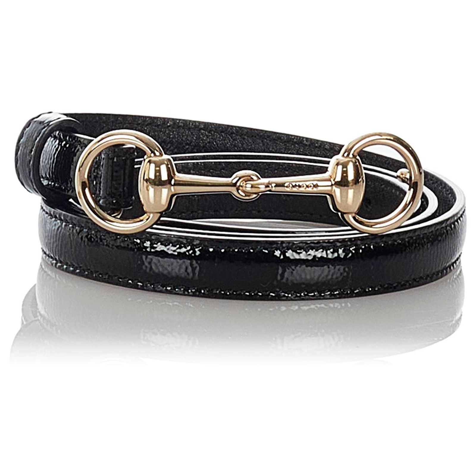 Gucci Black Horsebit Leather Belt Silvery Metal Pony-style 