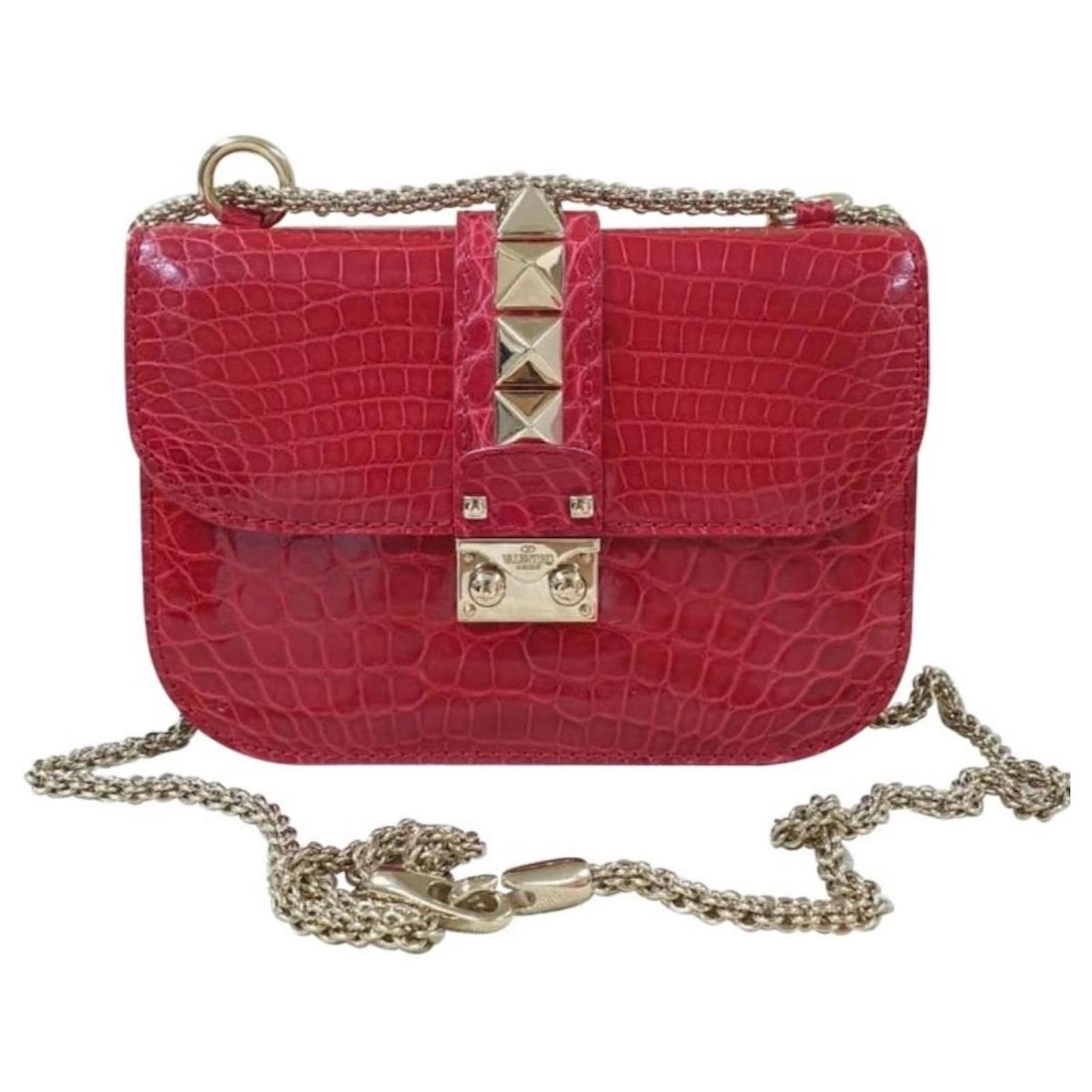 Valentino Red Crocodile Small Glam Shoulder Bag Dark Exotic leather ref.425184 Closet