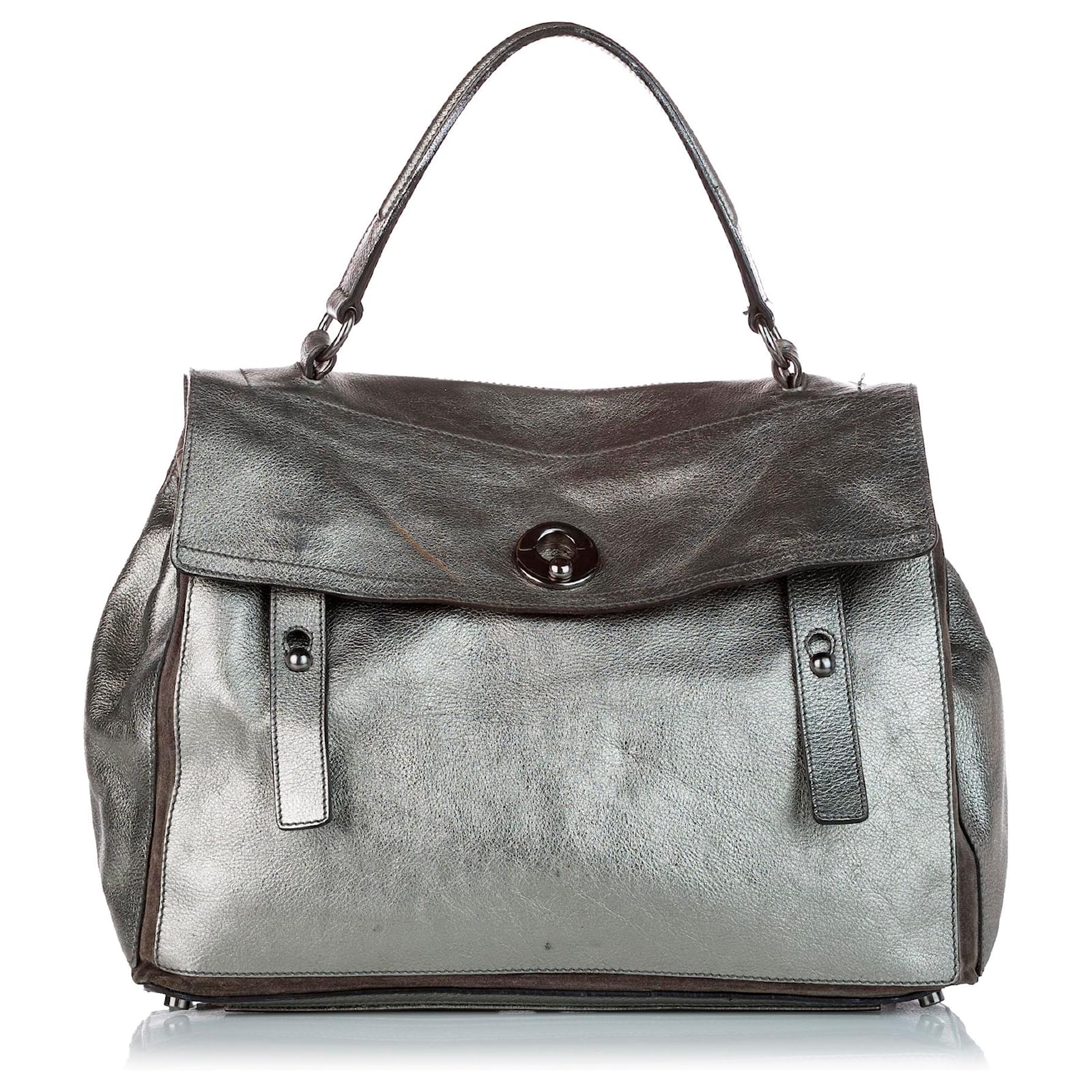 Yves Saint Laurent YSL Silver Muse Two Borsa a mano in pelle Argento Tela  Vitello simile a un vitello Panno ref.425248 - Joli Closet
