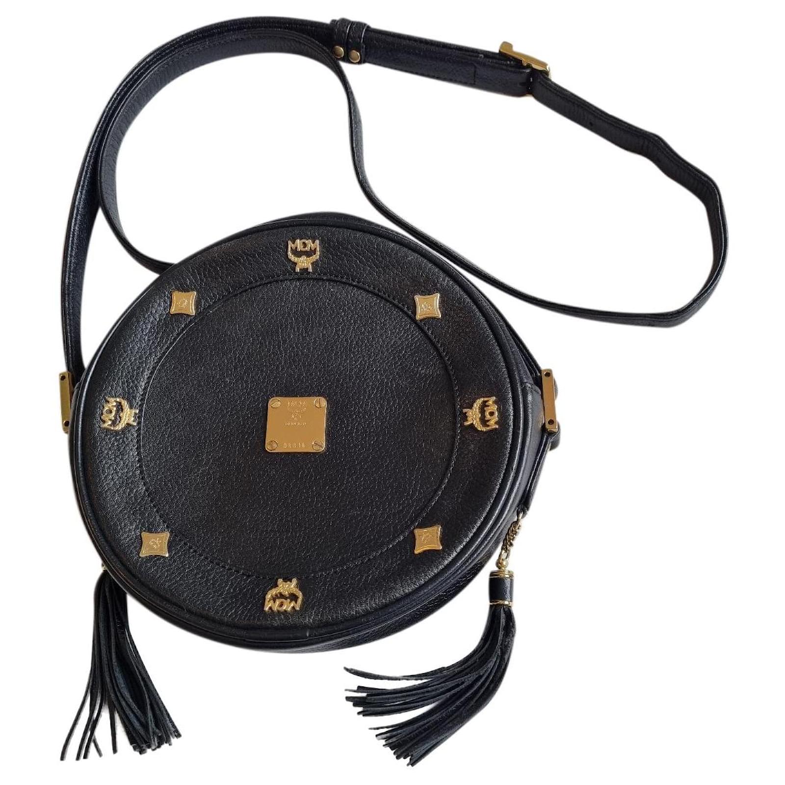 MCM Vintage Tambourine Black Leather Shoulder Crossbody Bag Cuir Noir ref.425999 Joli Closet