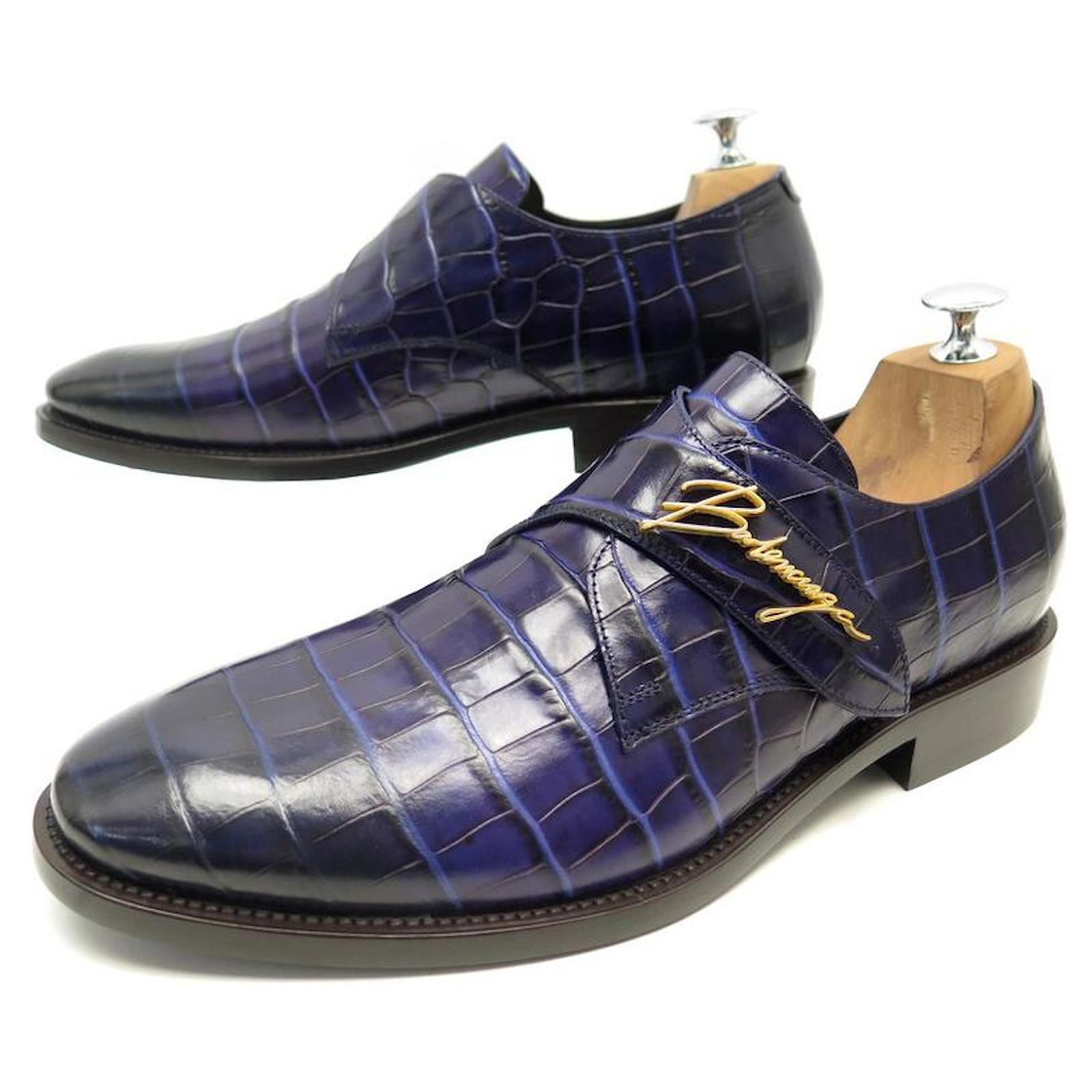 NEW BALENCIAGA EVENING DERBY SHOES 549807 42 IN BLACK CROCO LEATHER Blue ref.426559 Joli Closet