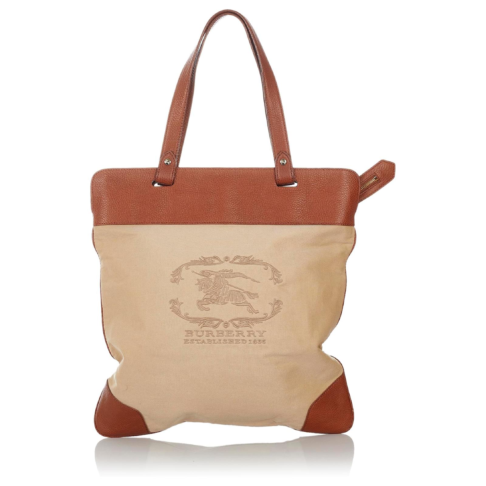Burberry Borsa tote in tela con logo marrone Beige Pelle Panno ref.426663 -  Joli Closet
