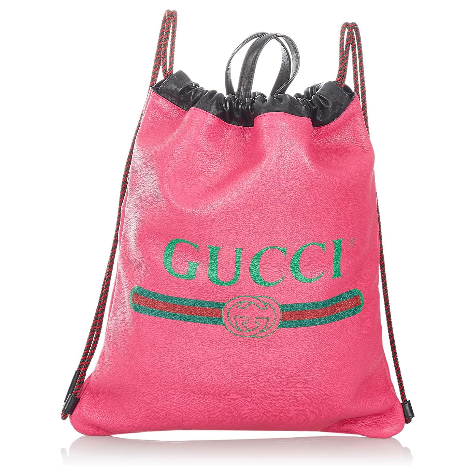 Zaino in pelle con coulisse con logo rosa Gucci Multicolore Vitello simile  a un vitello ref.427405 - Joli Closet