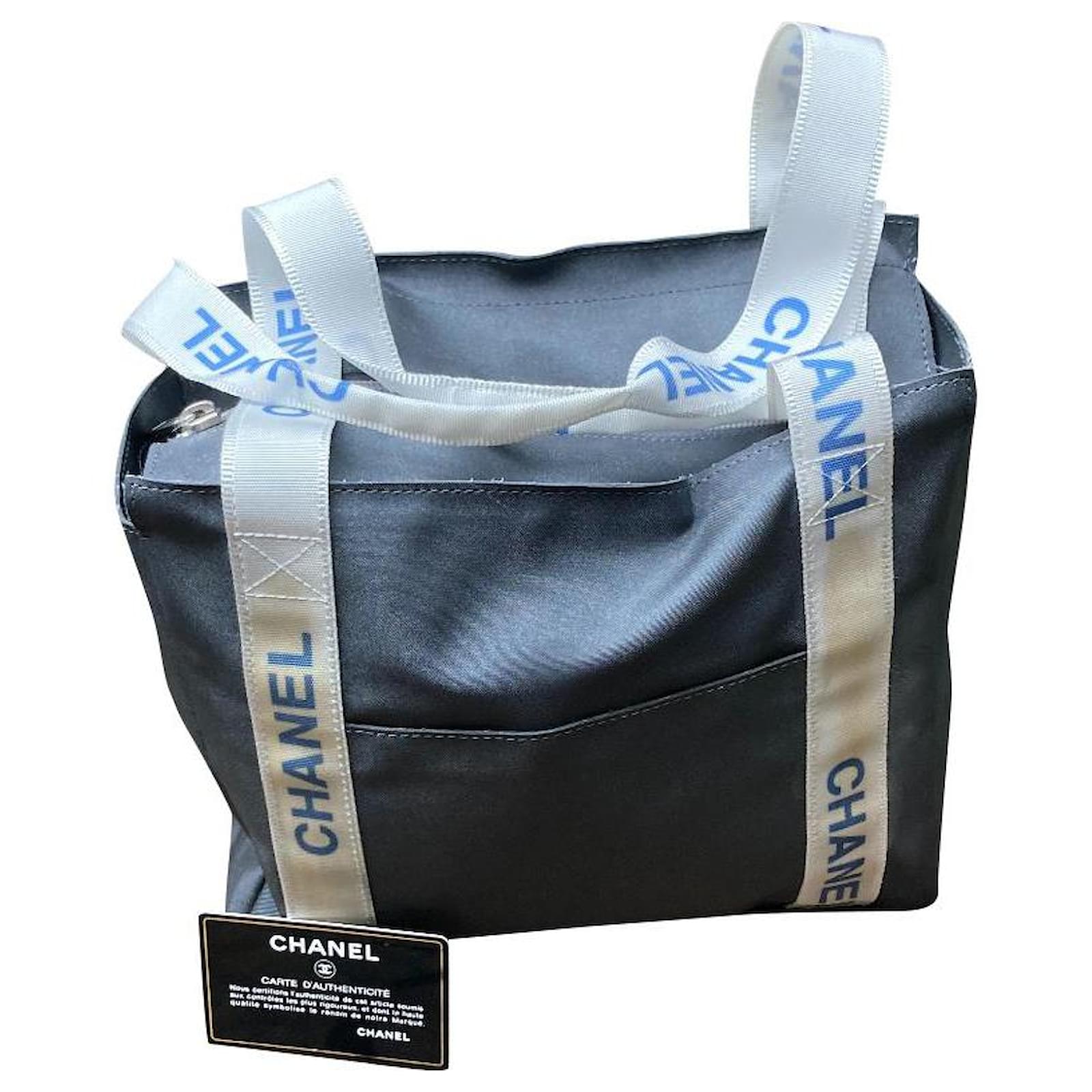 Chanel mini shopping bag White Blue Dark grey Nylon ref.427773
