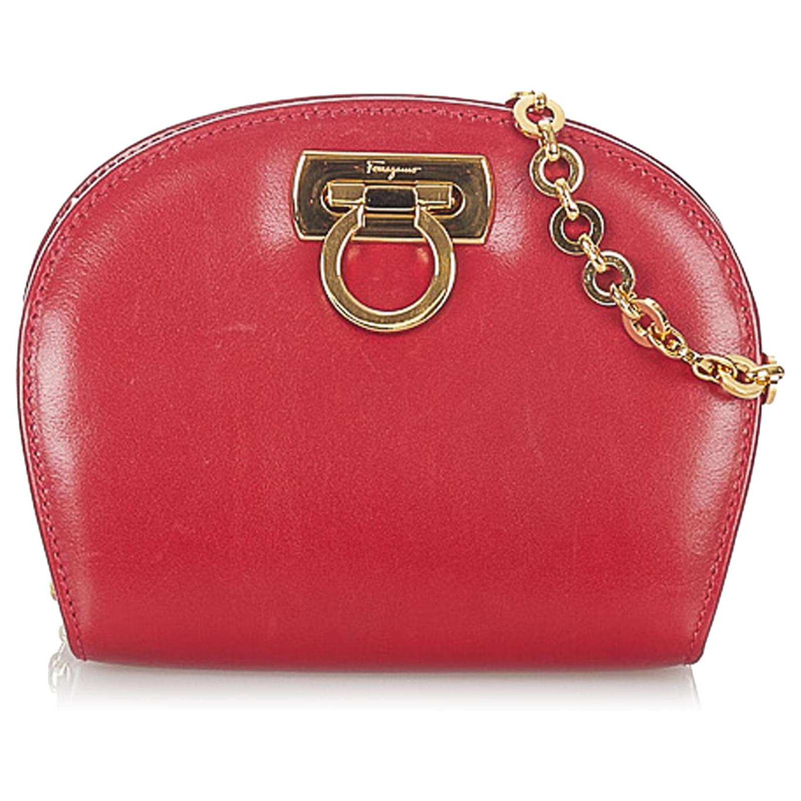 Ferragamo Women Mini Bag with New Gancini Chain Red