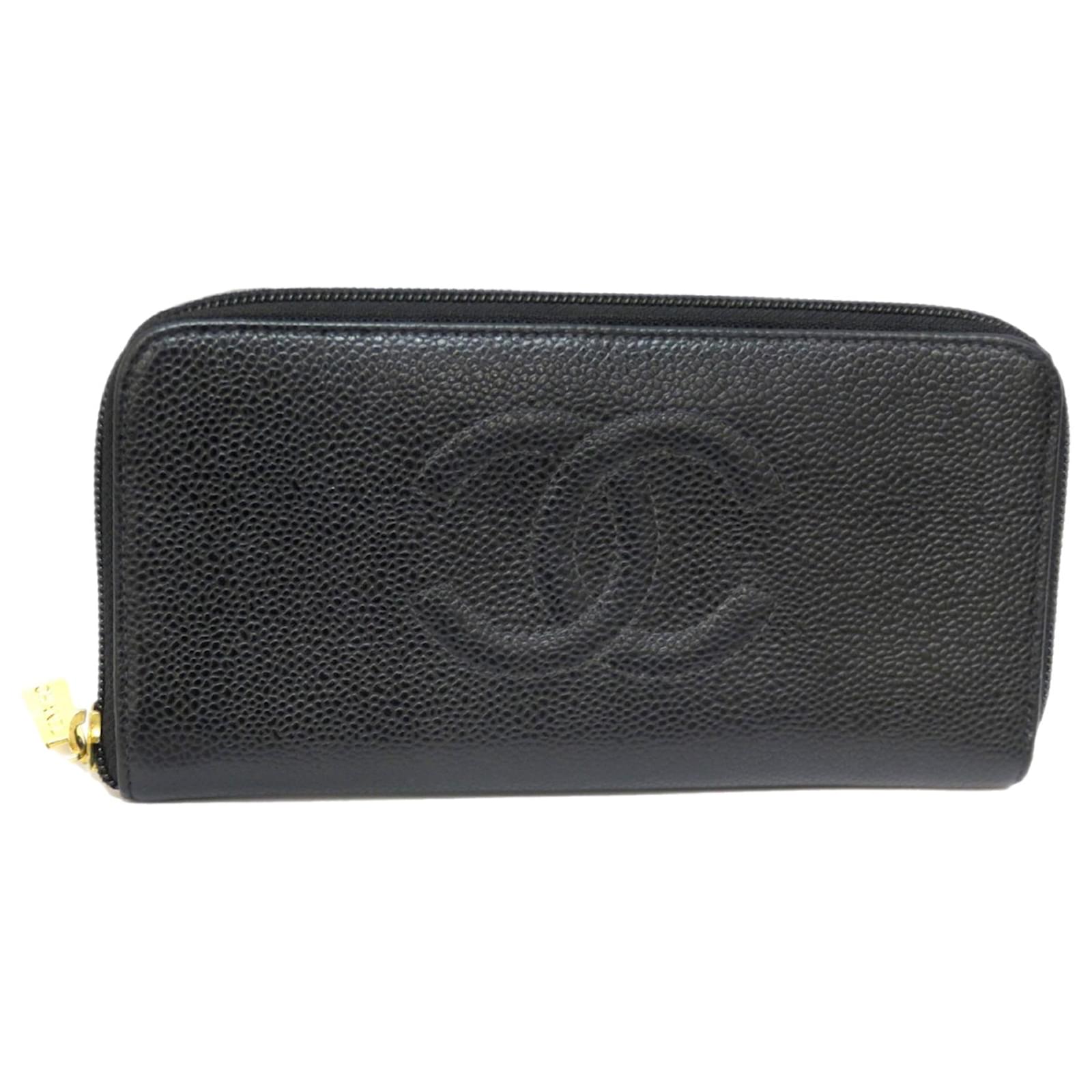 Black Quilted Caviar Zip Around Wallet