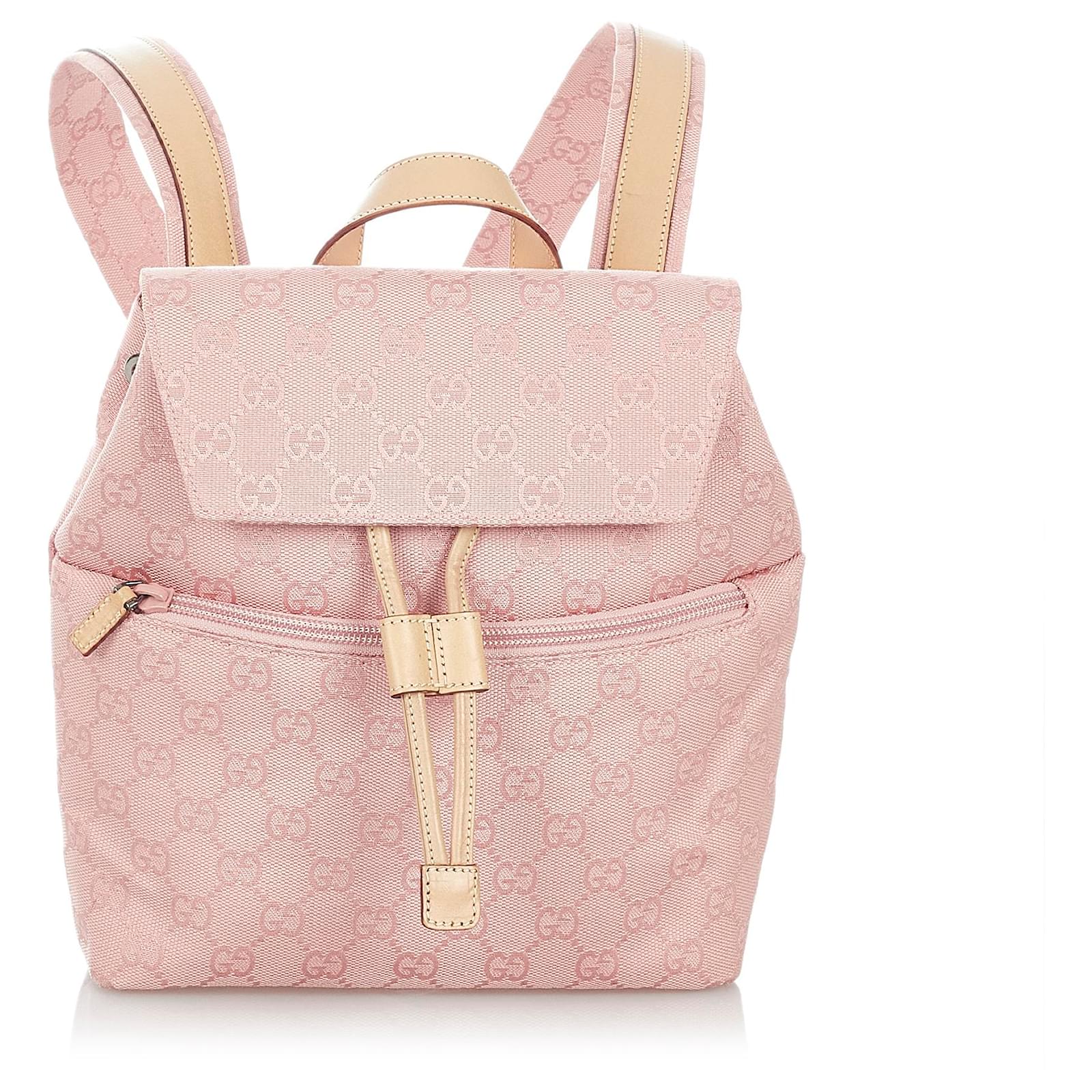 Gucci Pink GG Canvas Backpack Leather Cloth Pony-style calfskin Cloth  ref.428209 - Joli Closet