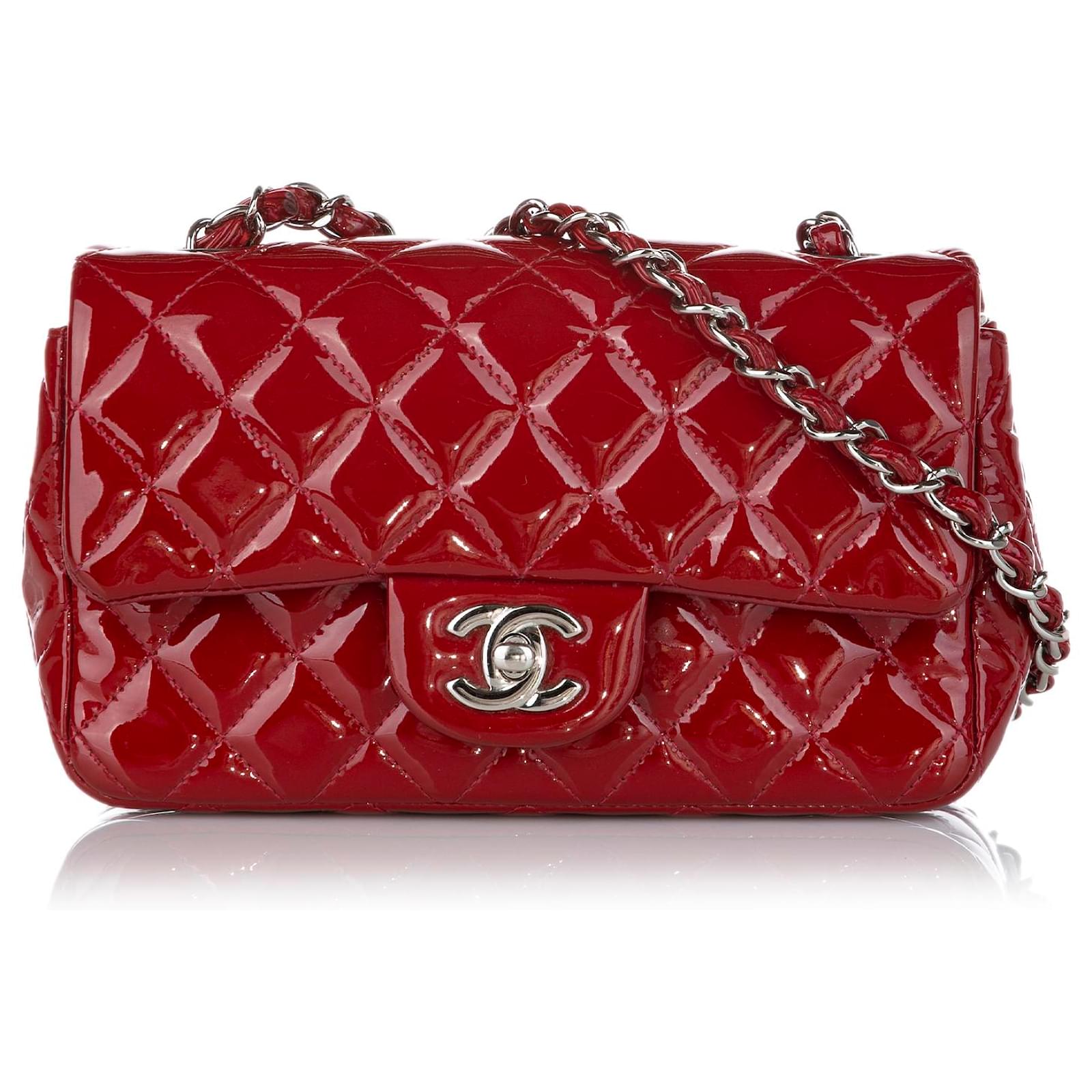 Chanel Red Classic New Mini Patent Leather Flap Bag ref.428227