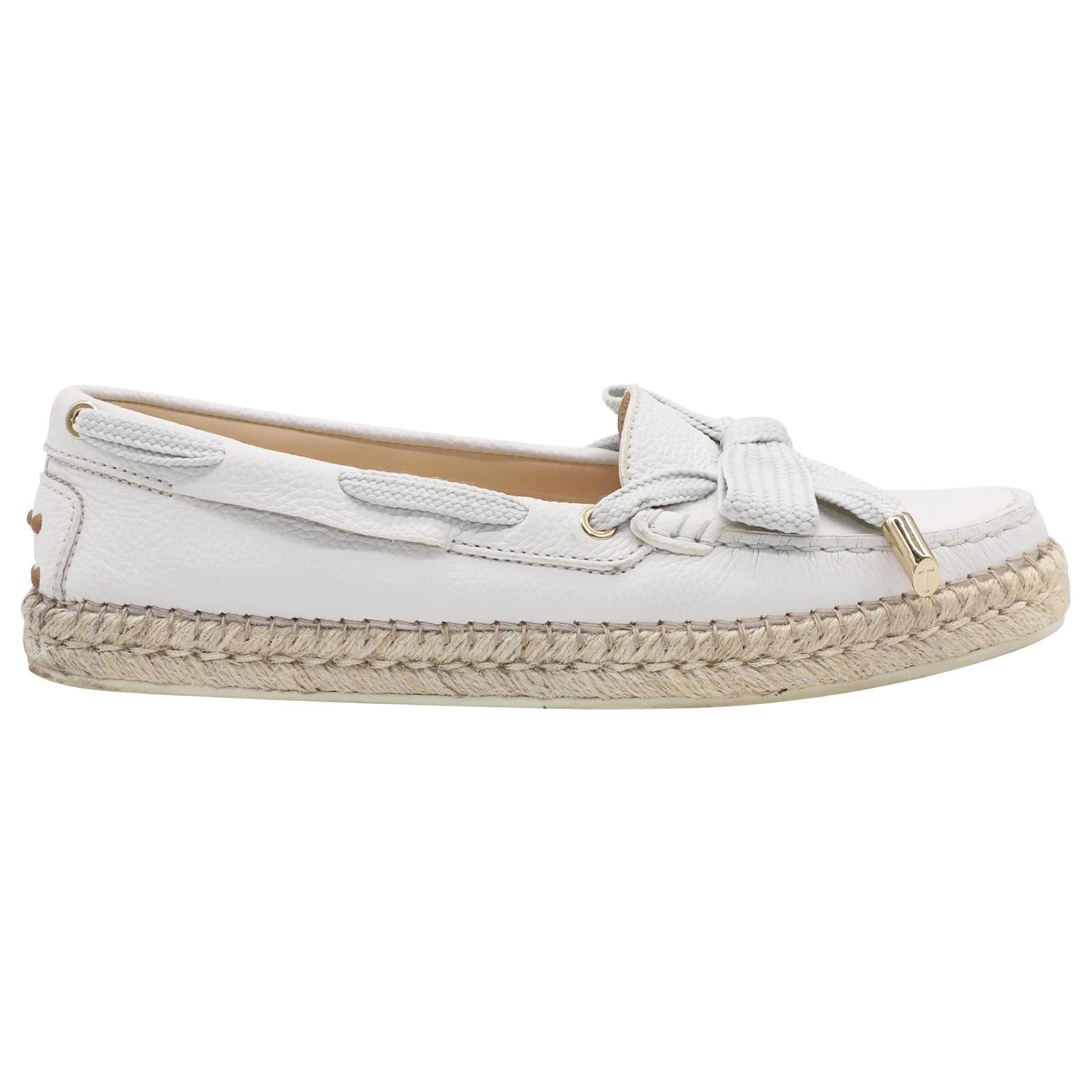 Mocassini Espadrillas Tod's in Pelle Bianca Bianco