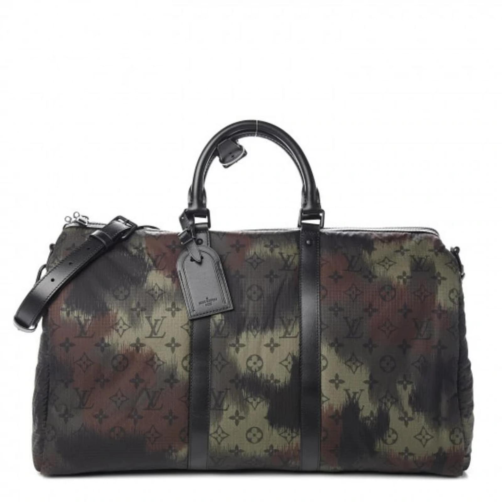 Louis Vuitton Keepall 50 Bandouliere Camouflage Nylon Monogram Travel Bag Black