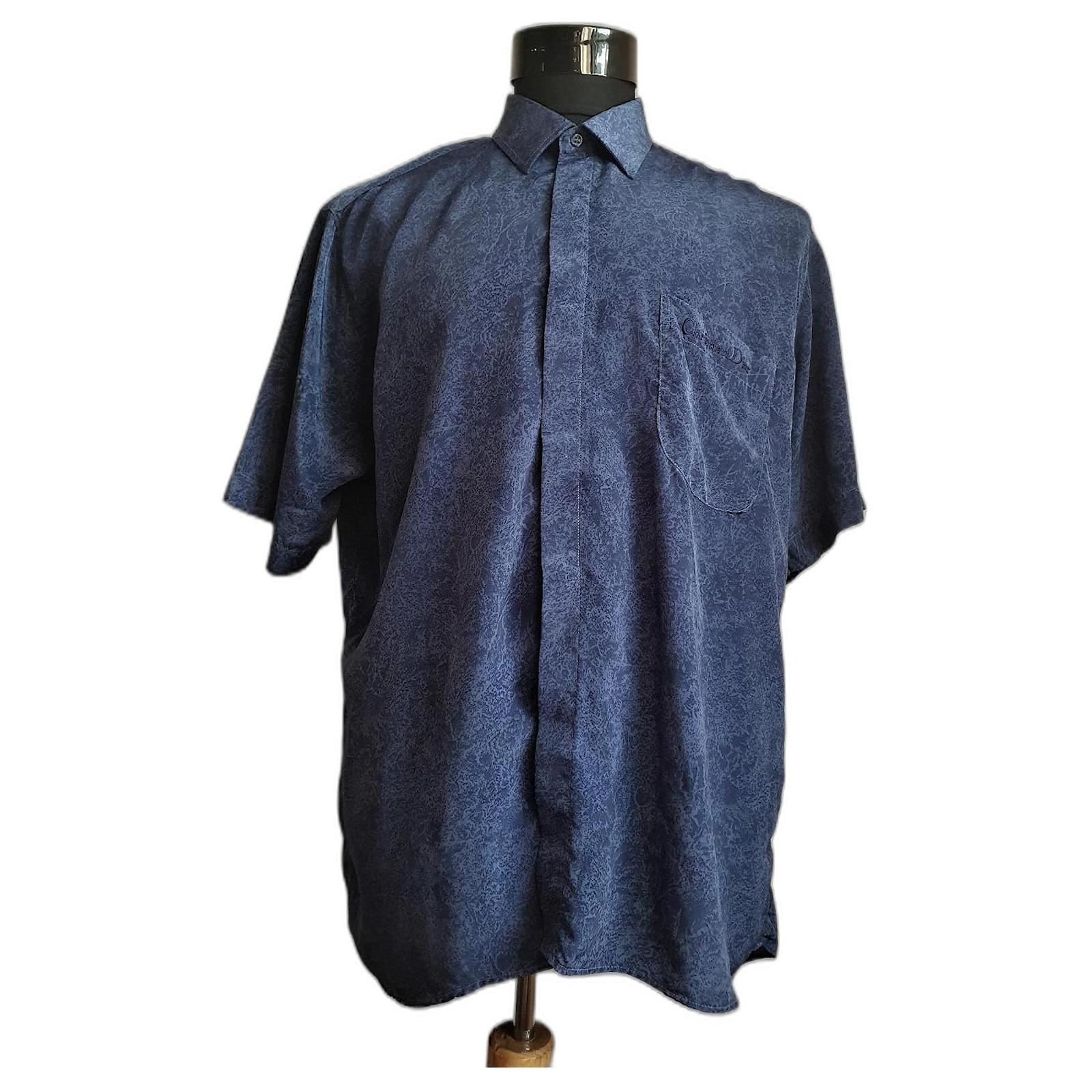 Christian Dior Silk Shirt UK XL  Blue 17 Vintage Clothing
