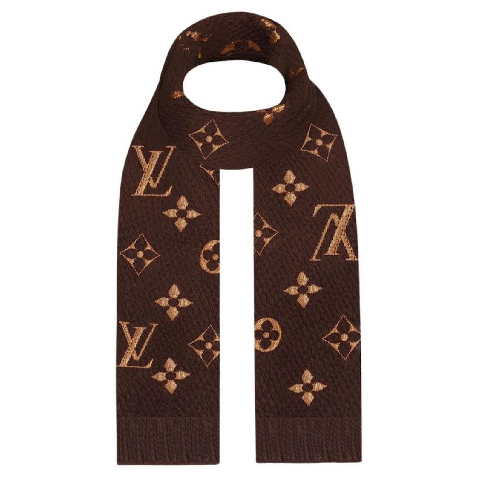 Louis Vuitton Brown Monogram Wool & Silk Scarf .  Luxury