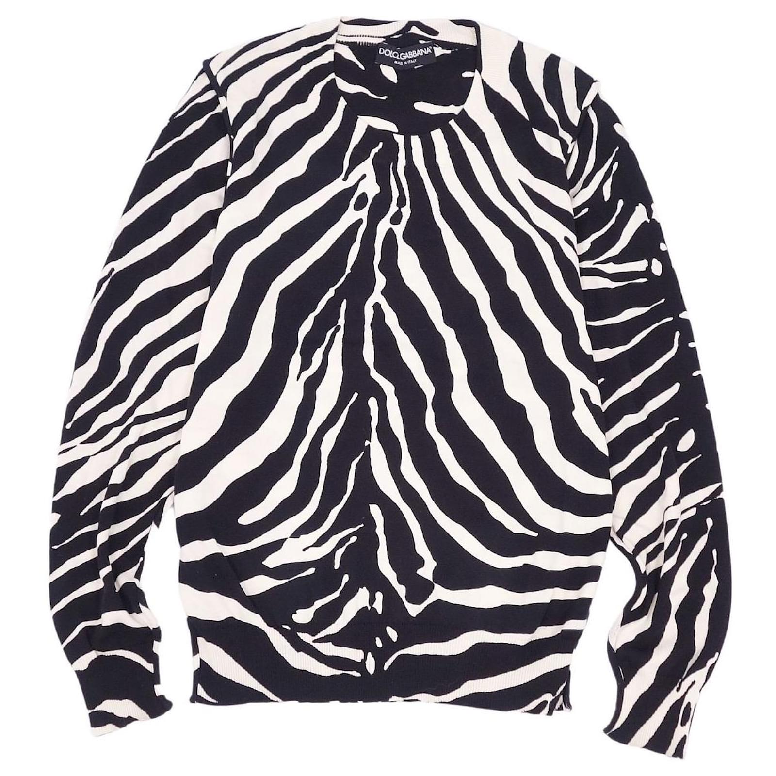 DOLCE & GABBANA Knit Cotton Rayon Zebra Sweater Men's Long Sleeve Tops  Black / White Size 46 (S equivalent)  - Joli Closet