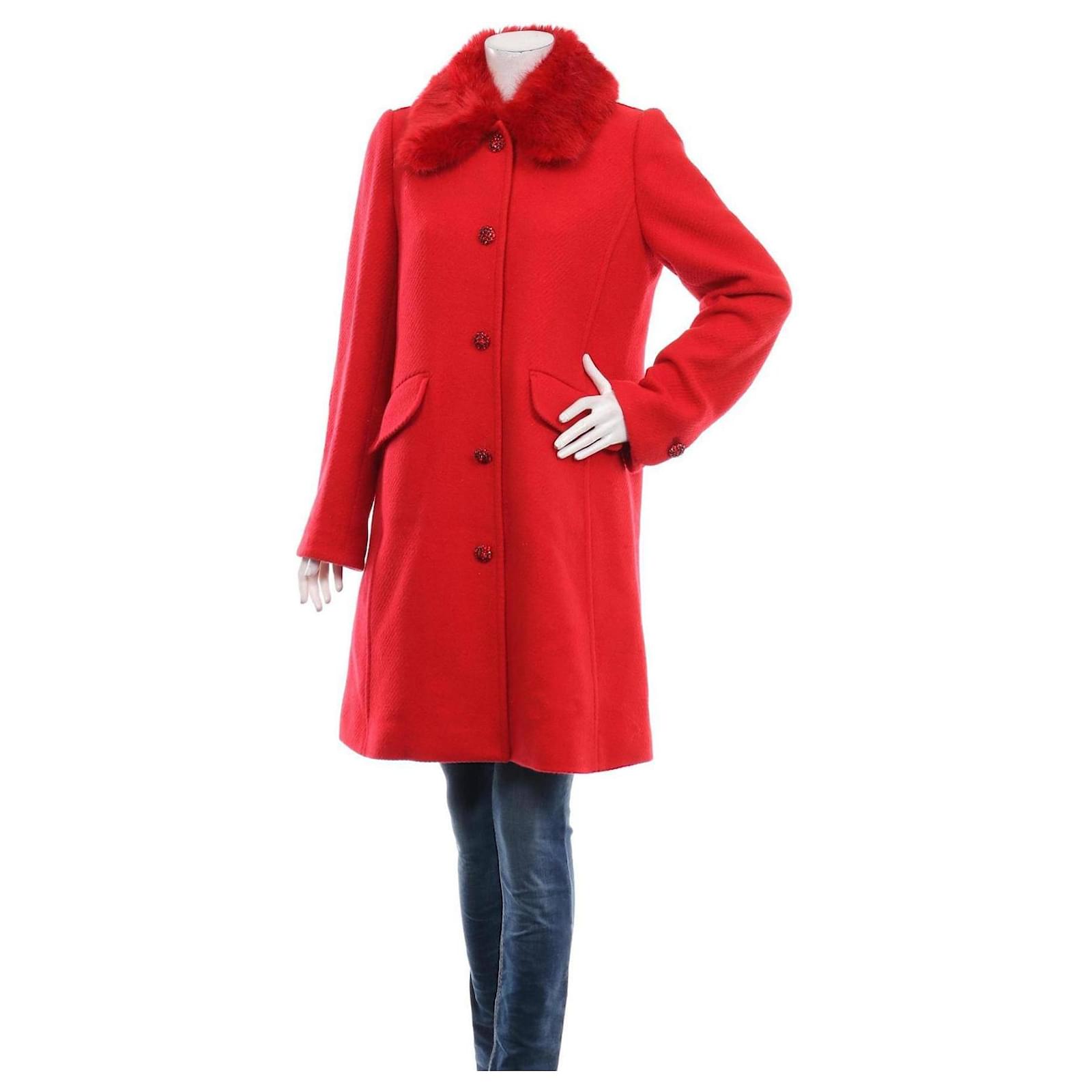 Kate spade red coat fur collar best sale