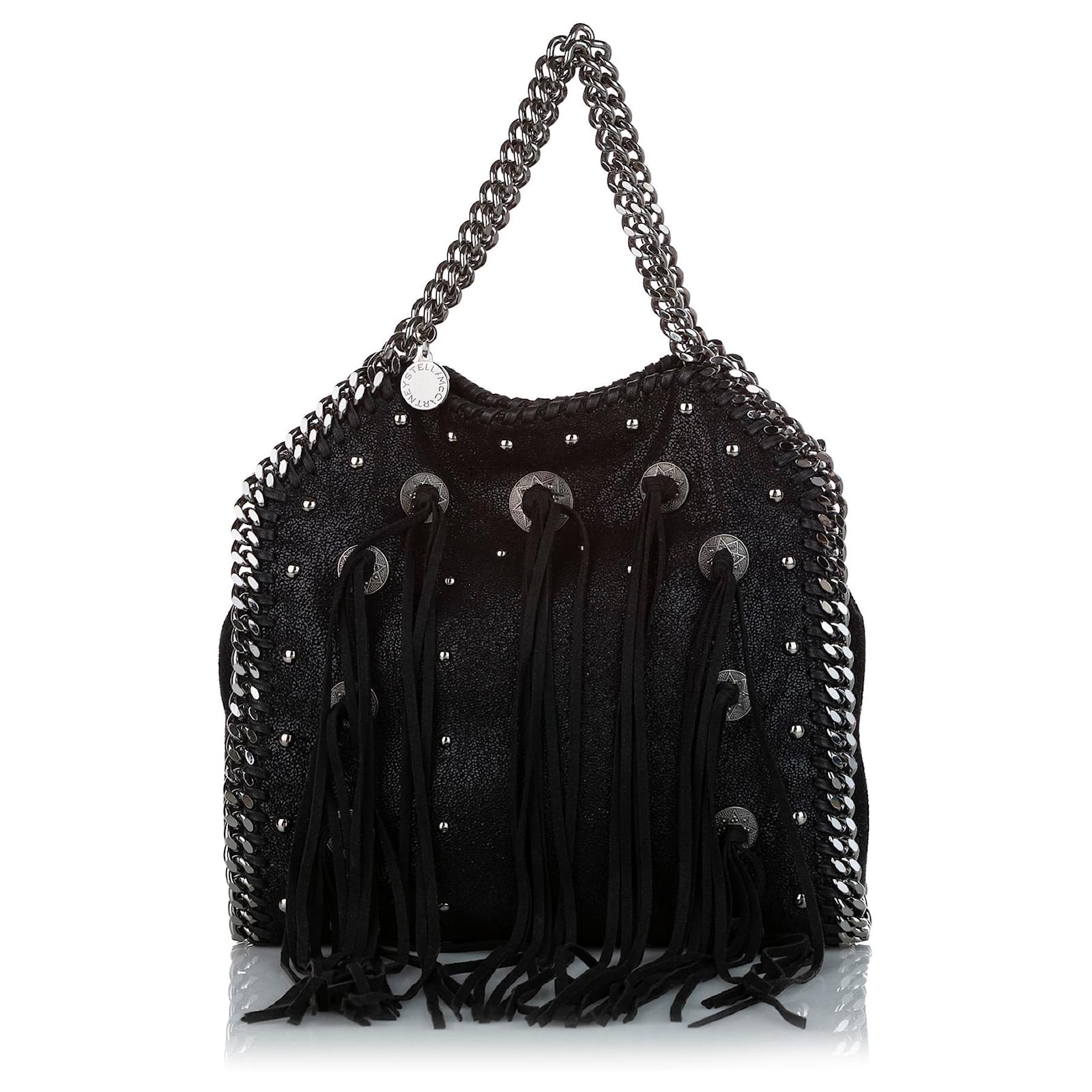 Stella Mc Cartney Stella McCartney Borsa a mano Falabella nera con frange  Nero Metallo Panno ref.428857 - Joli Closet