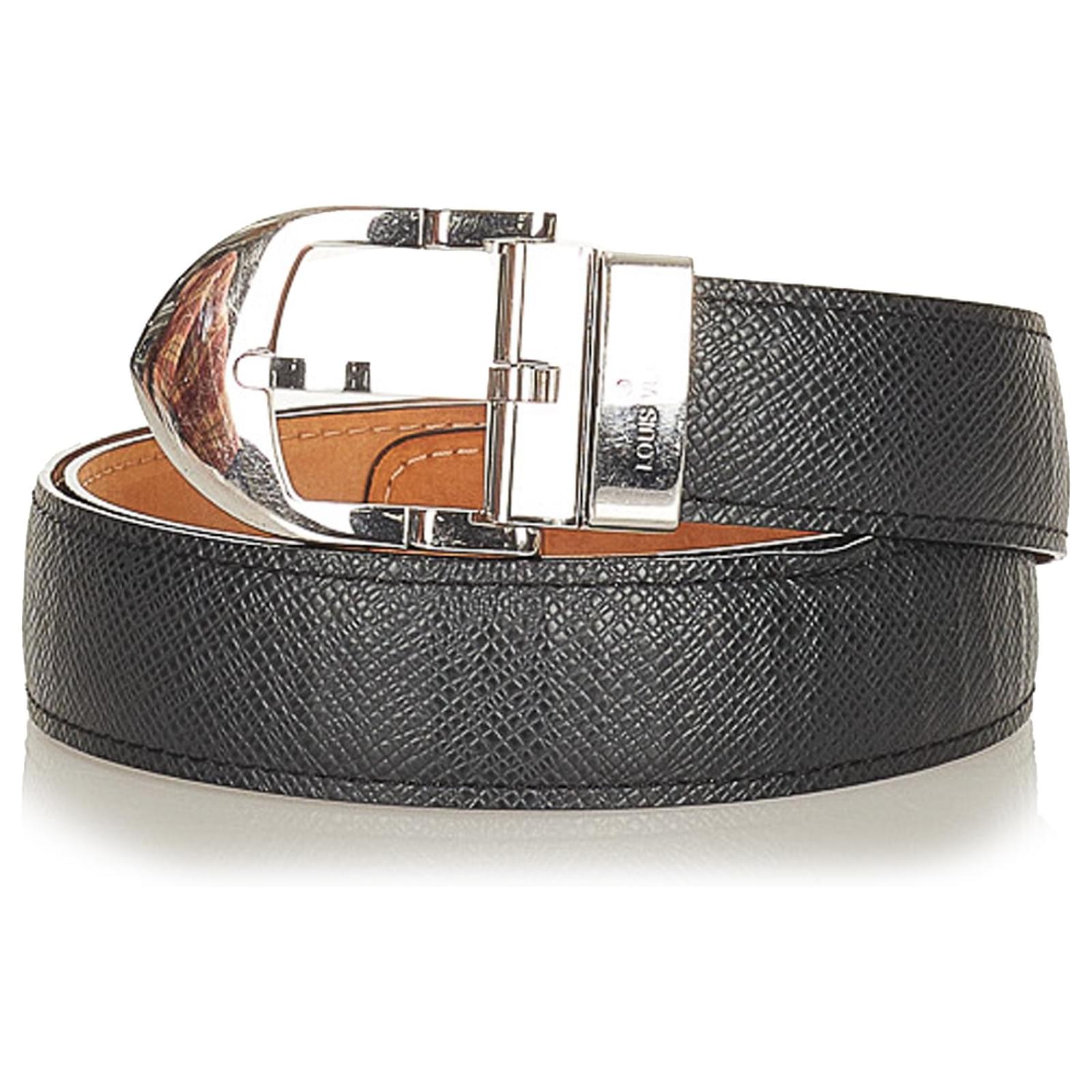 Louis Vuitton Black Taiga Ceinture Classique Belt Silvery Leather