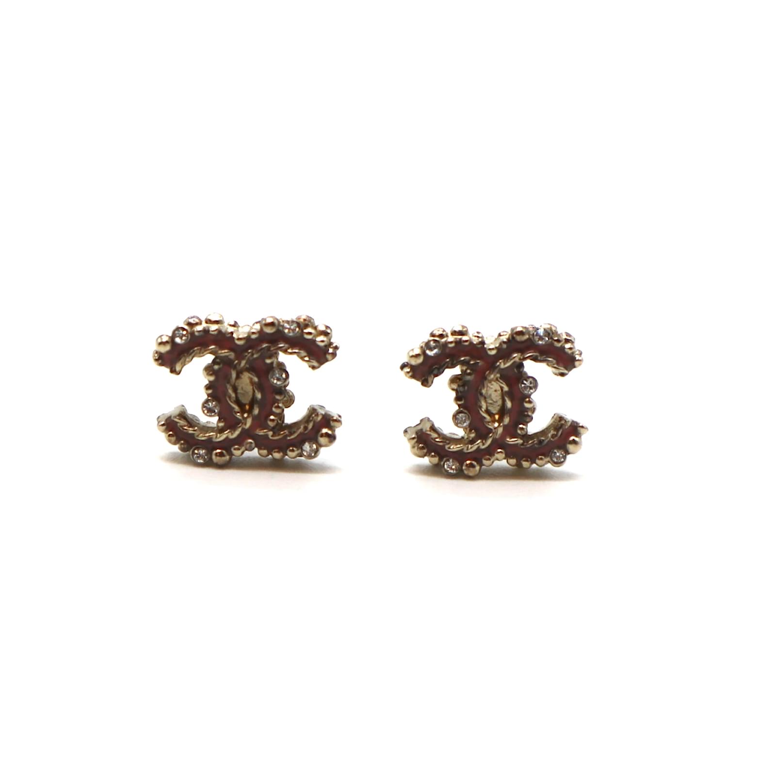 Chanel Gold Crystals CC Enamel Stud Earrings Golden Metal ref.429242 - Joli  Closet