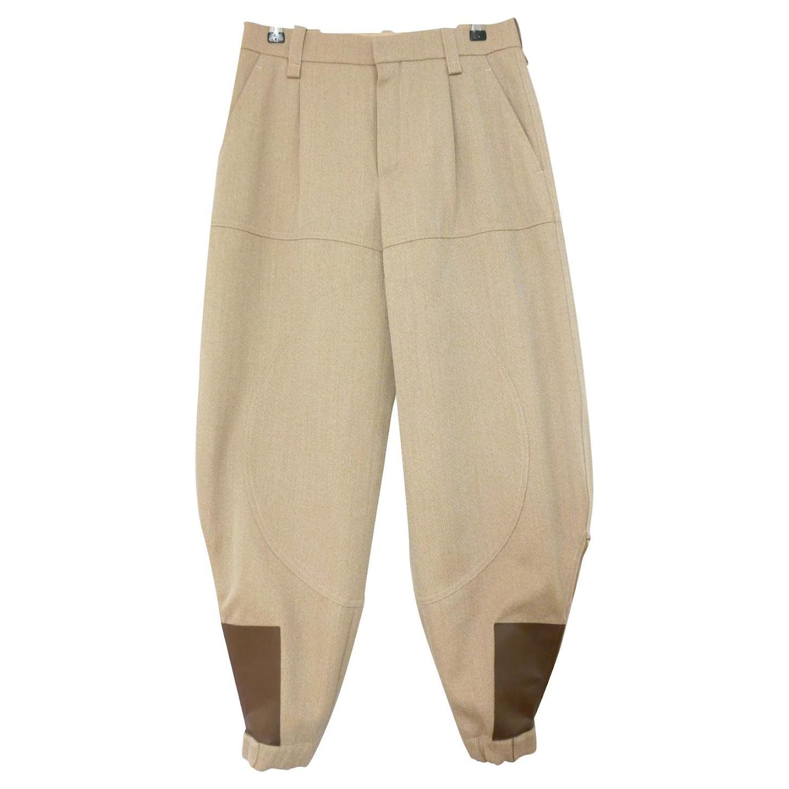 Chloé Pantaloni Cropped Jodhpur in Lana e Pelle Chloe Beige ref.429273 -  Joli Closet