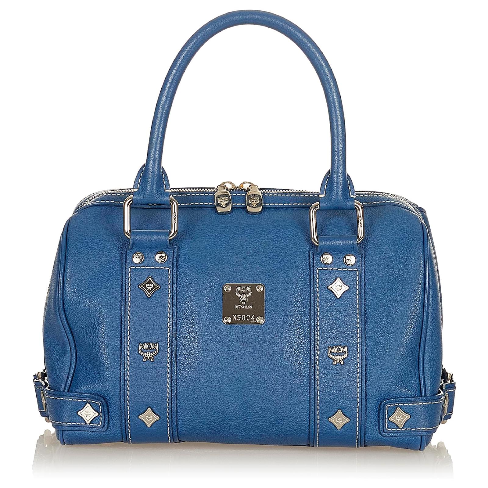 MCM Blue Leather Boston Bag Pony-style calfskin ref.429441 - Joli Closet