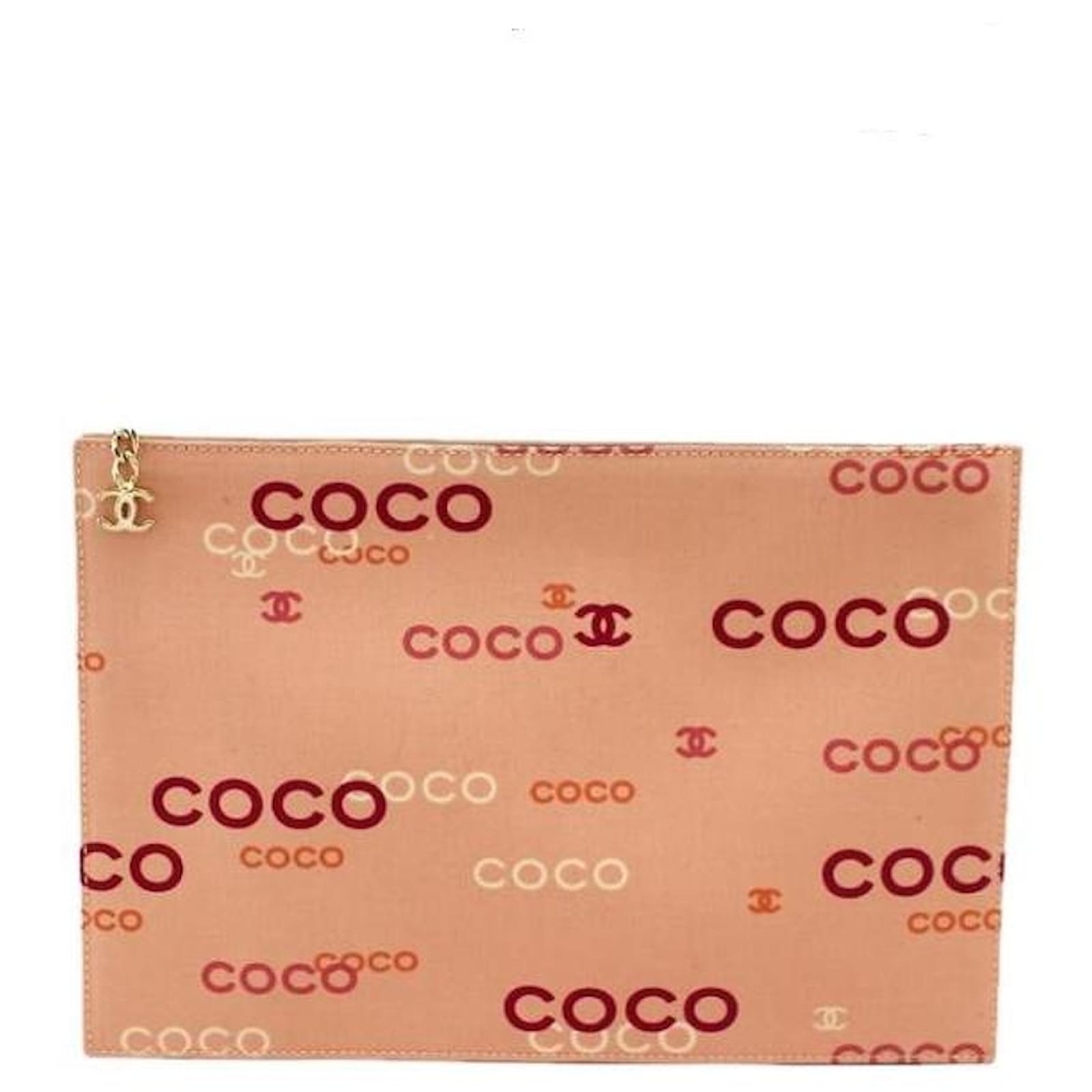 Used] Rare Chanel CHANEL Coco Print COCO Print Pouch Clutch Bag Canvas Pink  Leather ref.429453 - Joli Closet