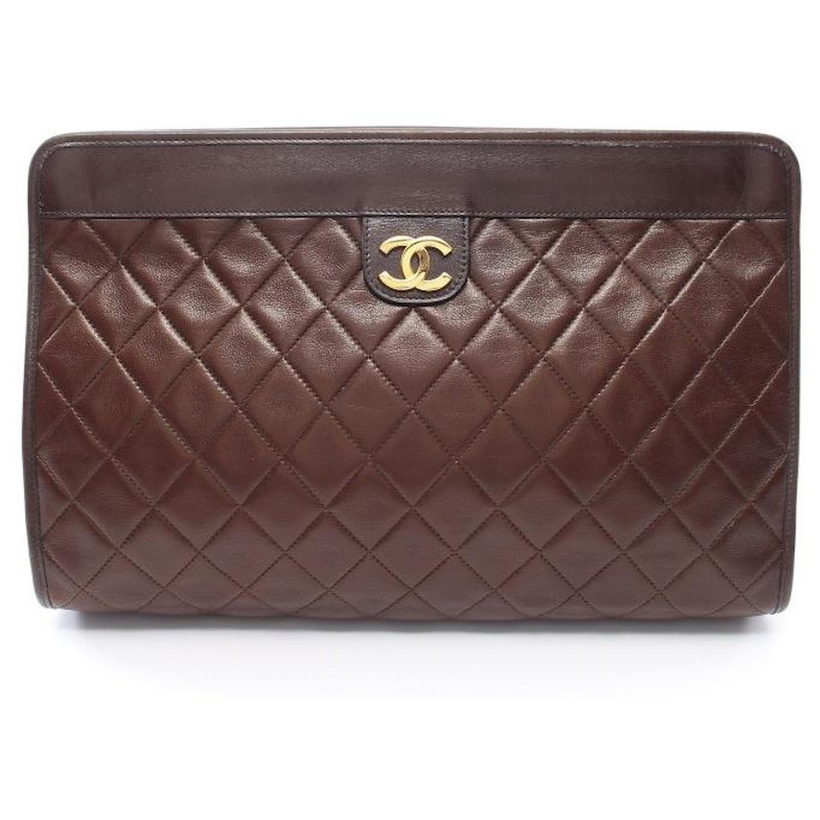 [Used] Chanel CHANEL Matrasse Clutch Bag Lambskin Brown Dark Brown Gold  Hardware Vintage