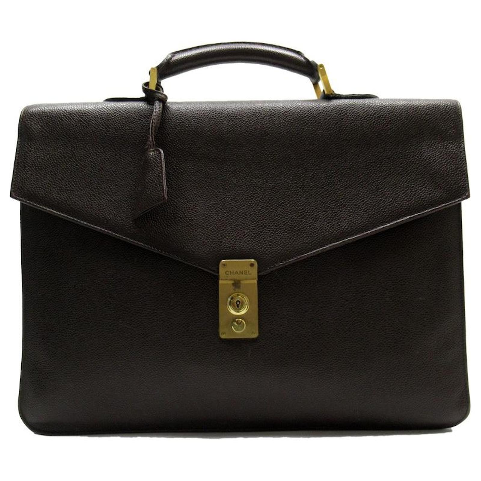 [Used] Chanel CHANEL Handbag Business Bag Dark Brown x Gold Leather ref ...