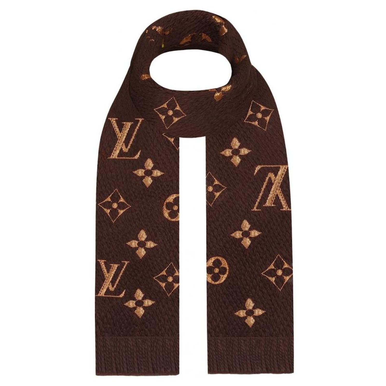 Louis Vuitton Logomania Shine brown gold scarf Silk Wool ref.429496 - Joli  Closet