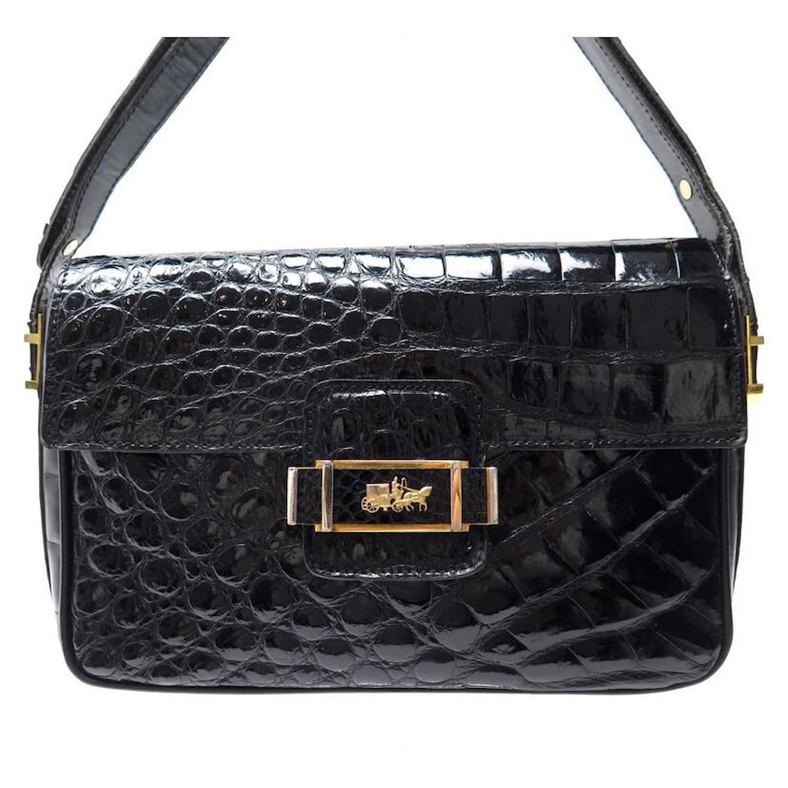 Fendi Vintage Black Crocodile Leather Shoulder Bag