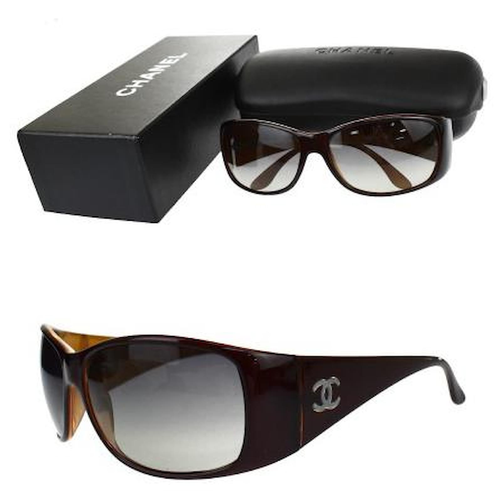 Used] Chanel CHANEL Sunglasses Coco Mark Brown Black Plastic Case