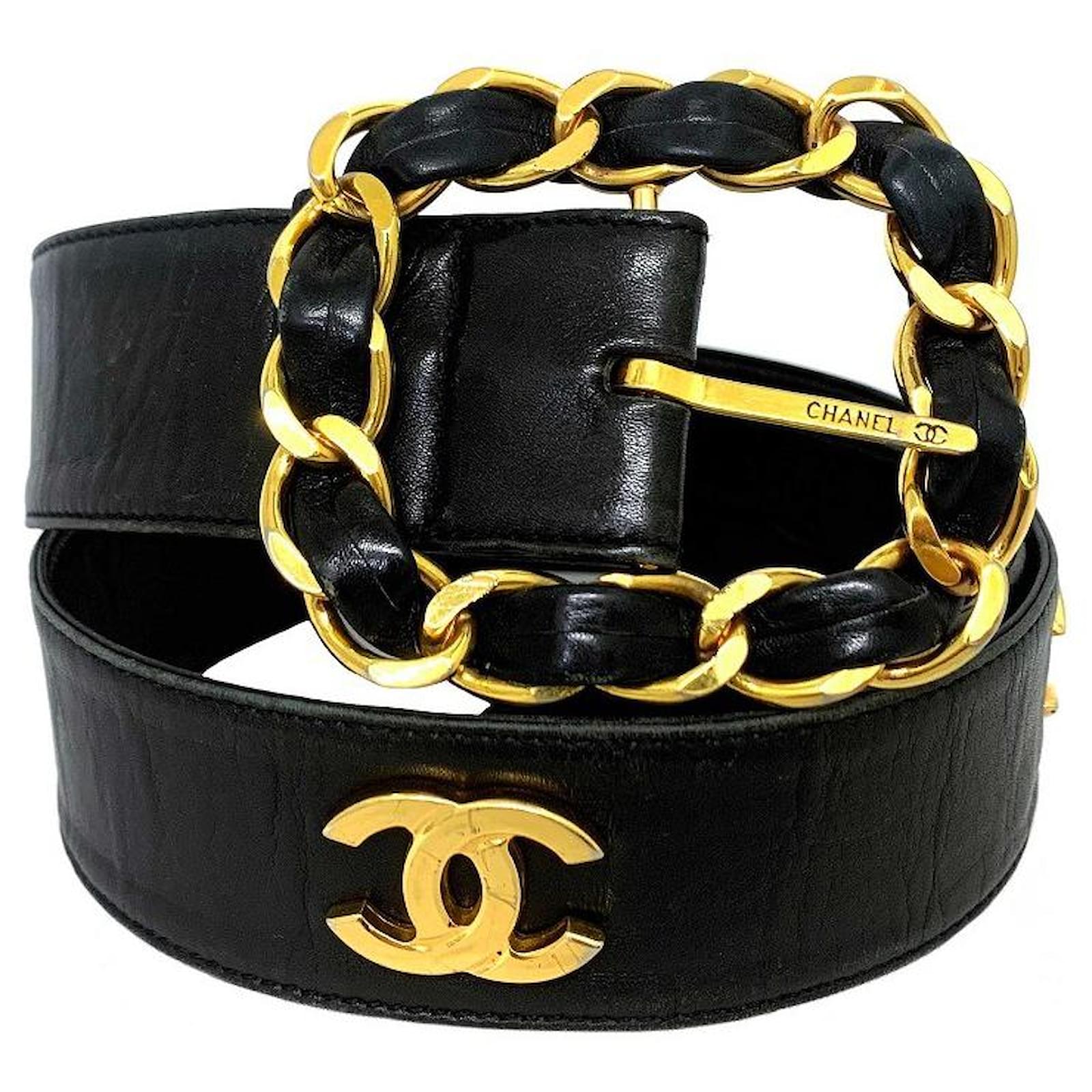 Used] Chanel Waist Belt Black Gold Coco Mark Chain Lambskin GP Leather  ref.430163 - Joli Closet