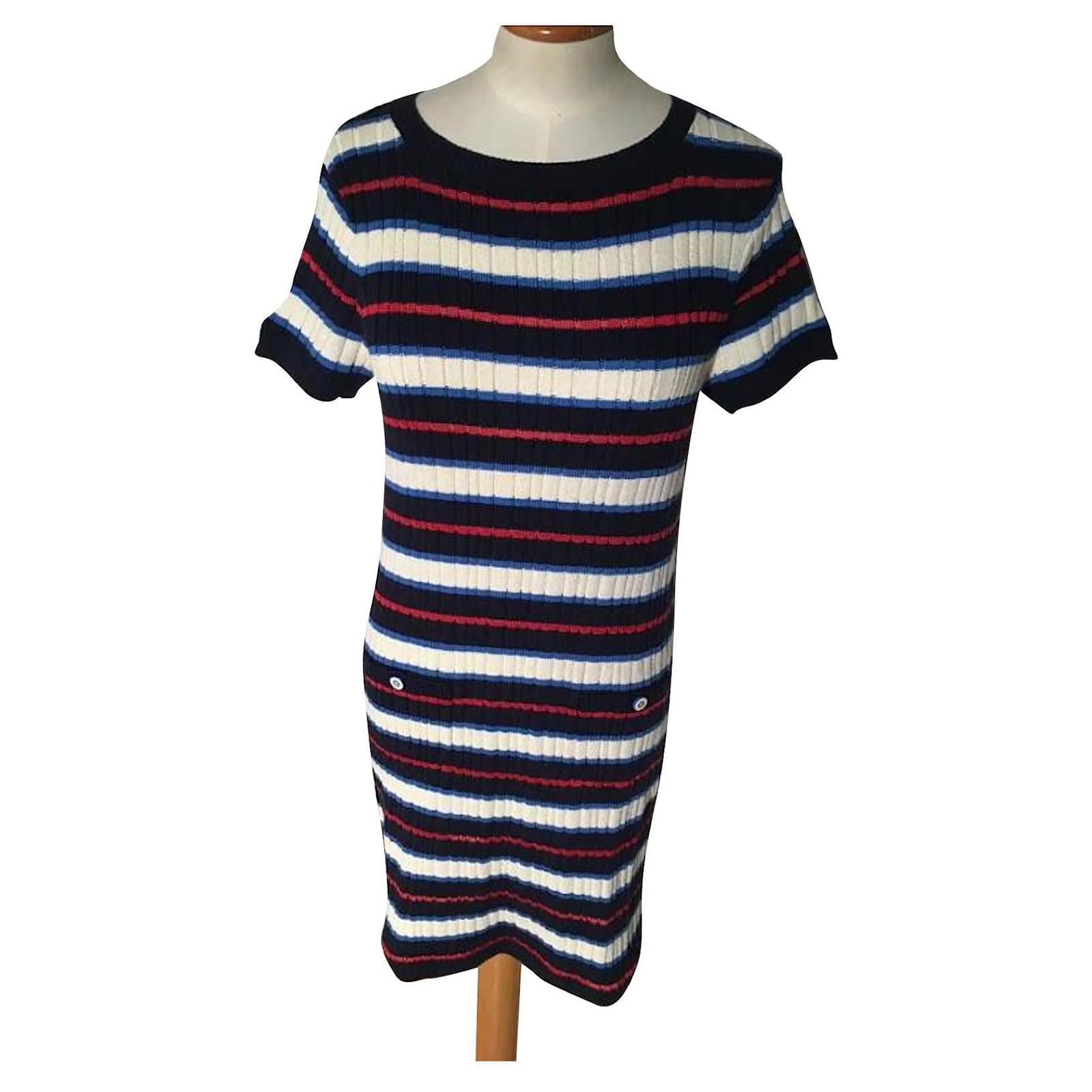 Chanel Abiti Bianco Rosso Blu Seta Cotone ref.430495 - Joli Closet