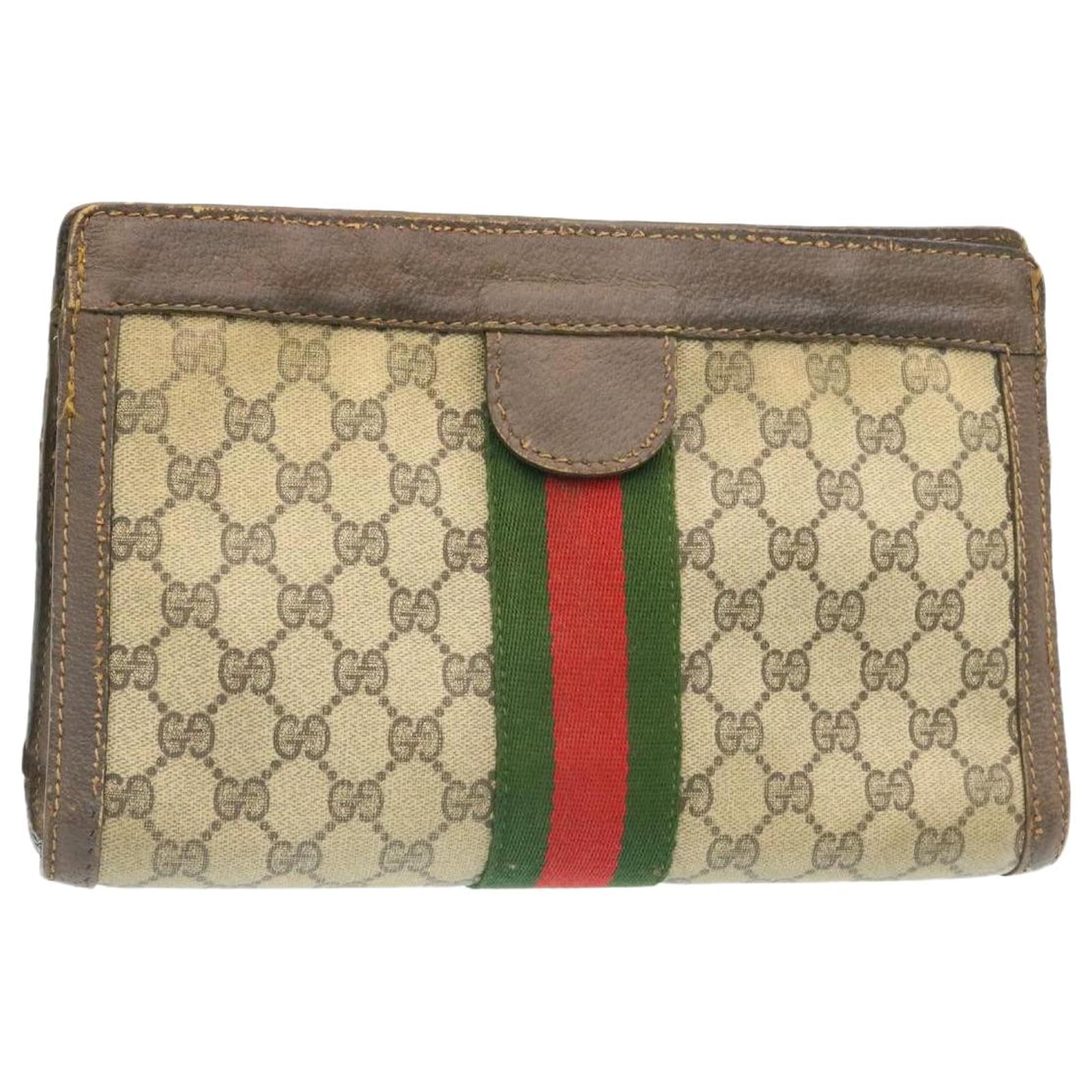 GUCCI Web Sherry Line GG Canvas Clutch Bag Beige Red Green Auth th1958 ...