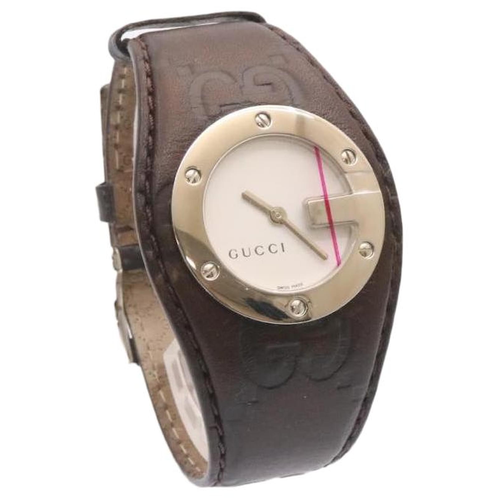 GUCCI Orologio da polso marrone tono argentato Auth ms160 Argento Pelle  ref.430998 - Joli Closet