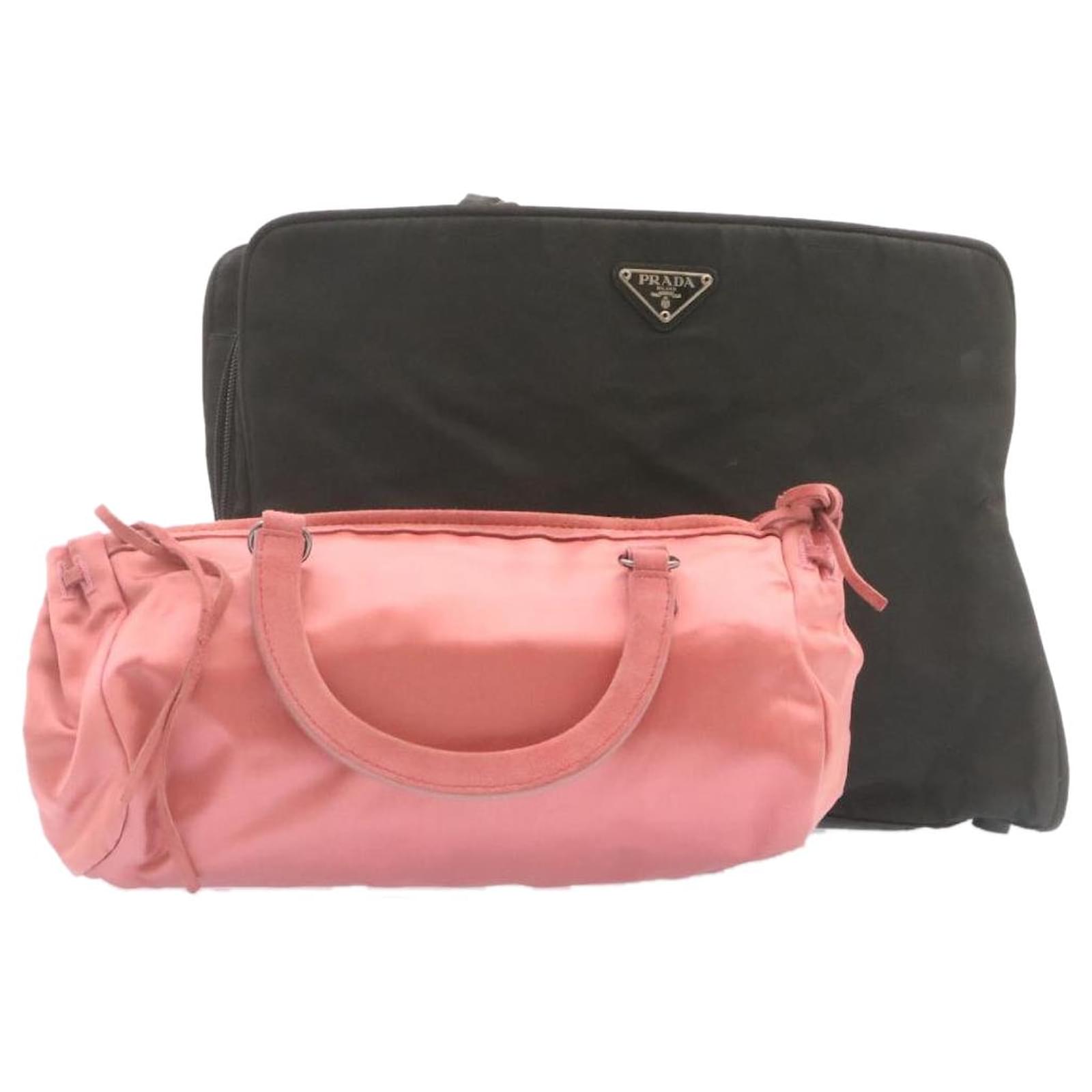 PRADA Borsa a Mano Nylon Raso 2Imposta Nero Rosa Aut yt533 ref.431690 -  Joli Closet