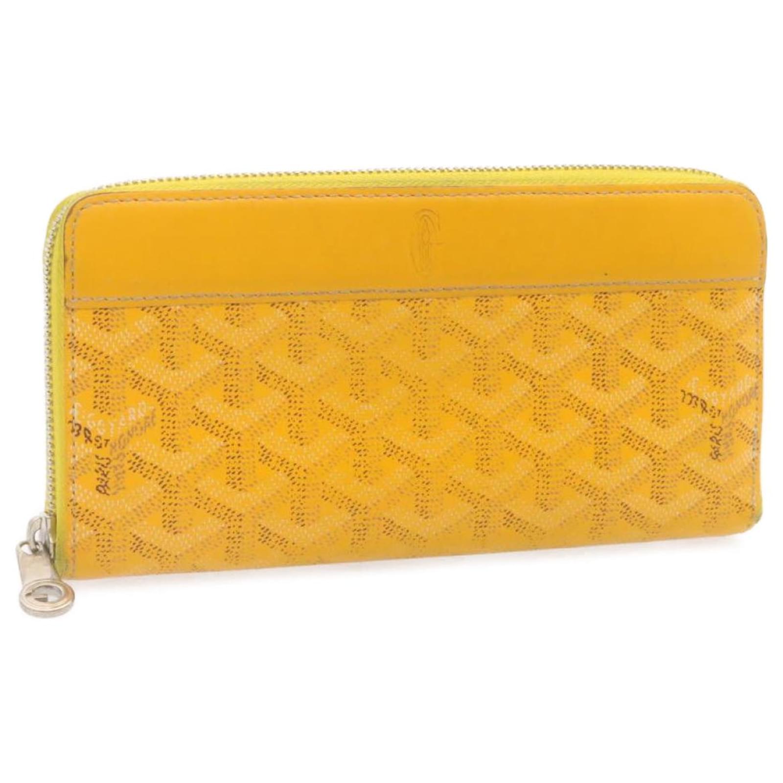 GOYARD Matignon Zip GM Long Wallet PVC Leather Yellow Auth gt1278 