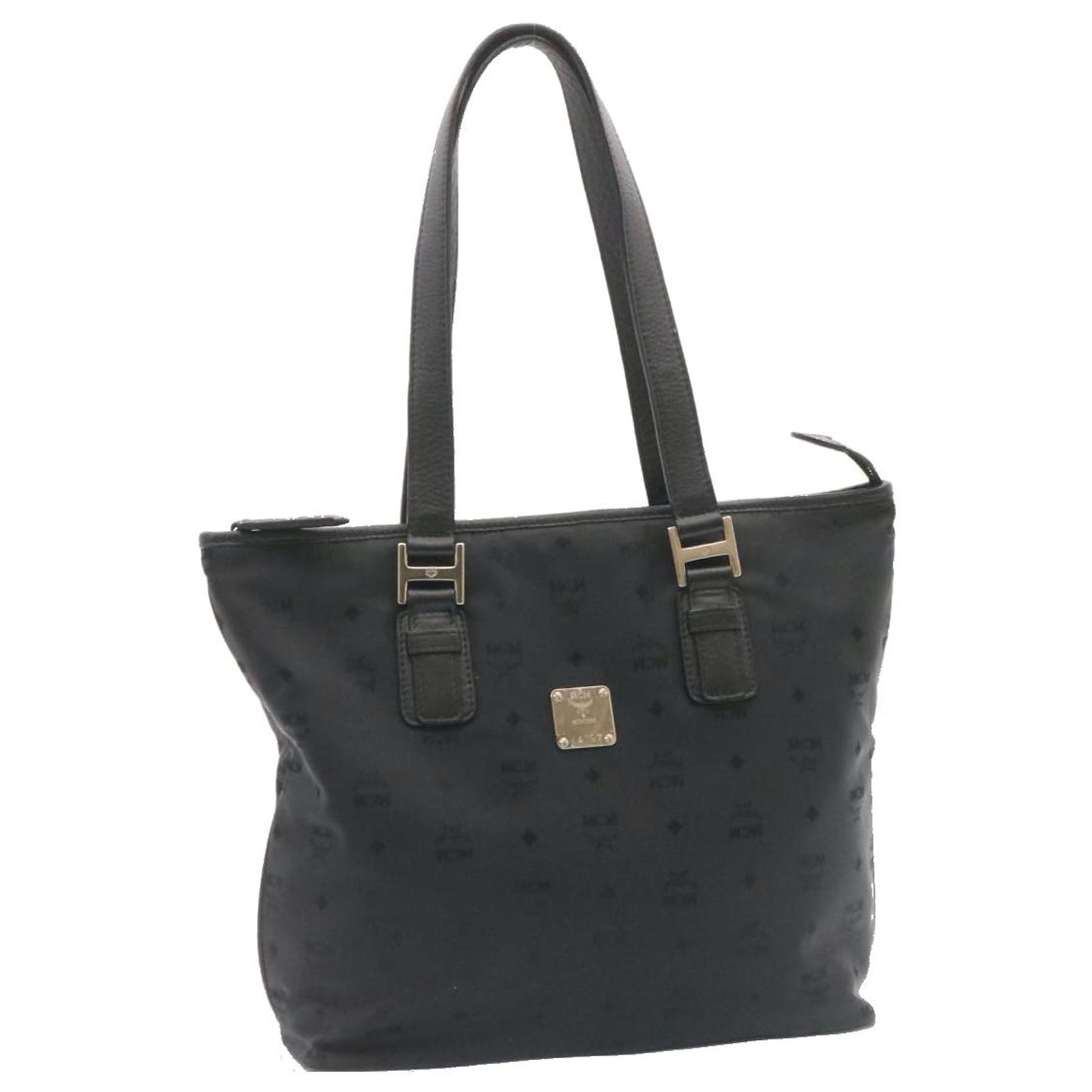 MCM Visetos logogram Tote Bag Black Auth ms115 Nylon ref.JC432303 