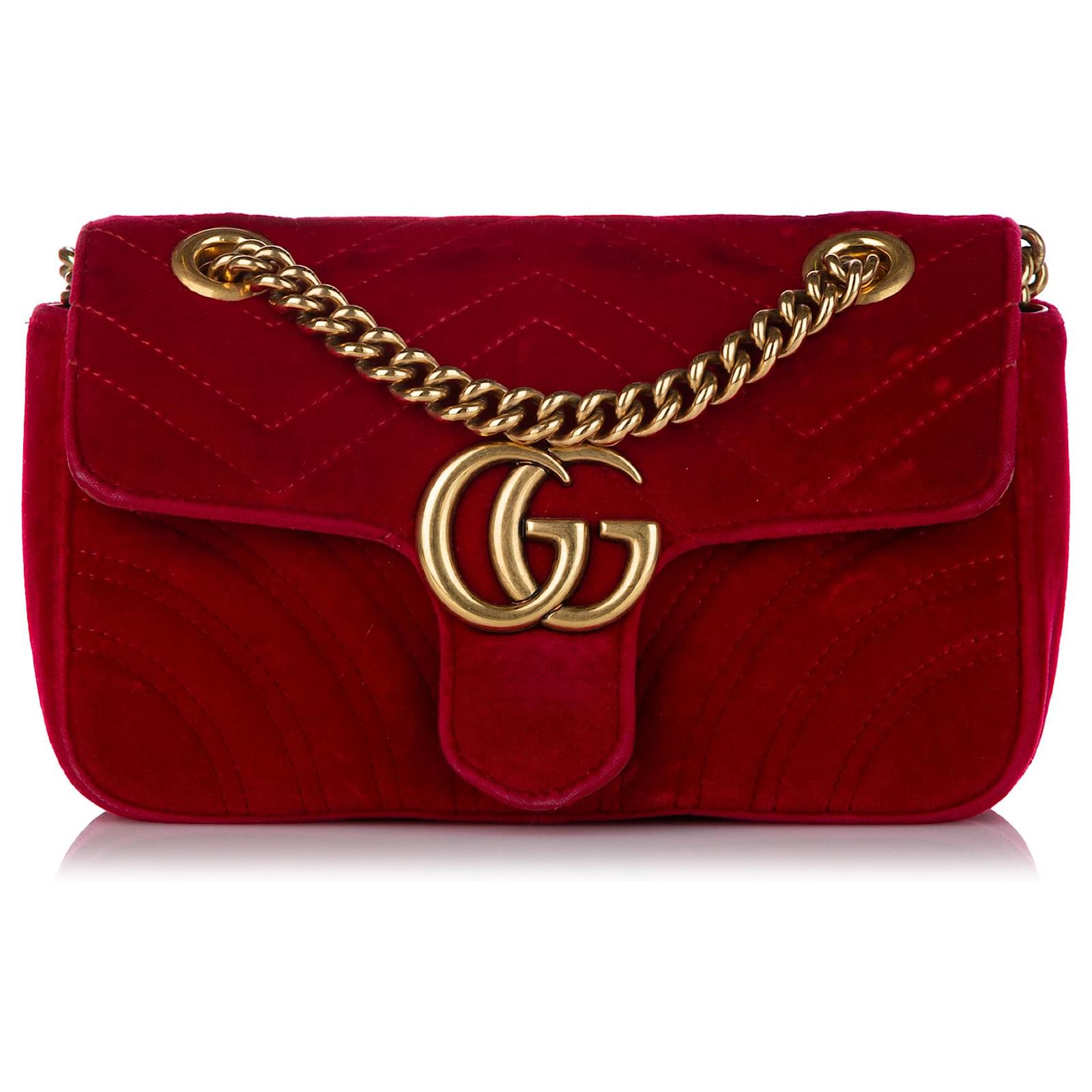 Bolso de terciopelo Gucci GG Marmont Matelasse Roja Paño ref.433024 - Joli Closet