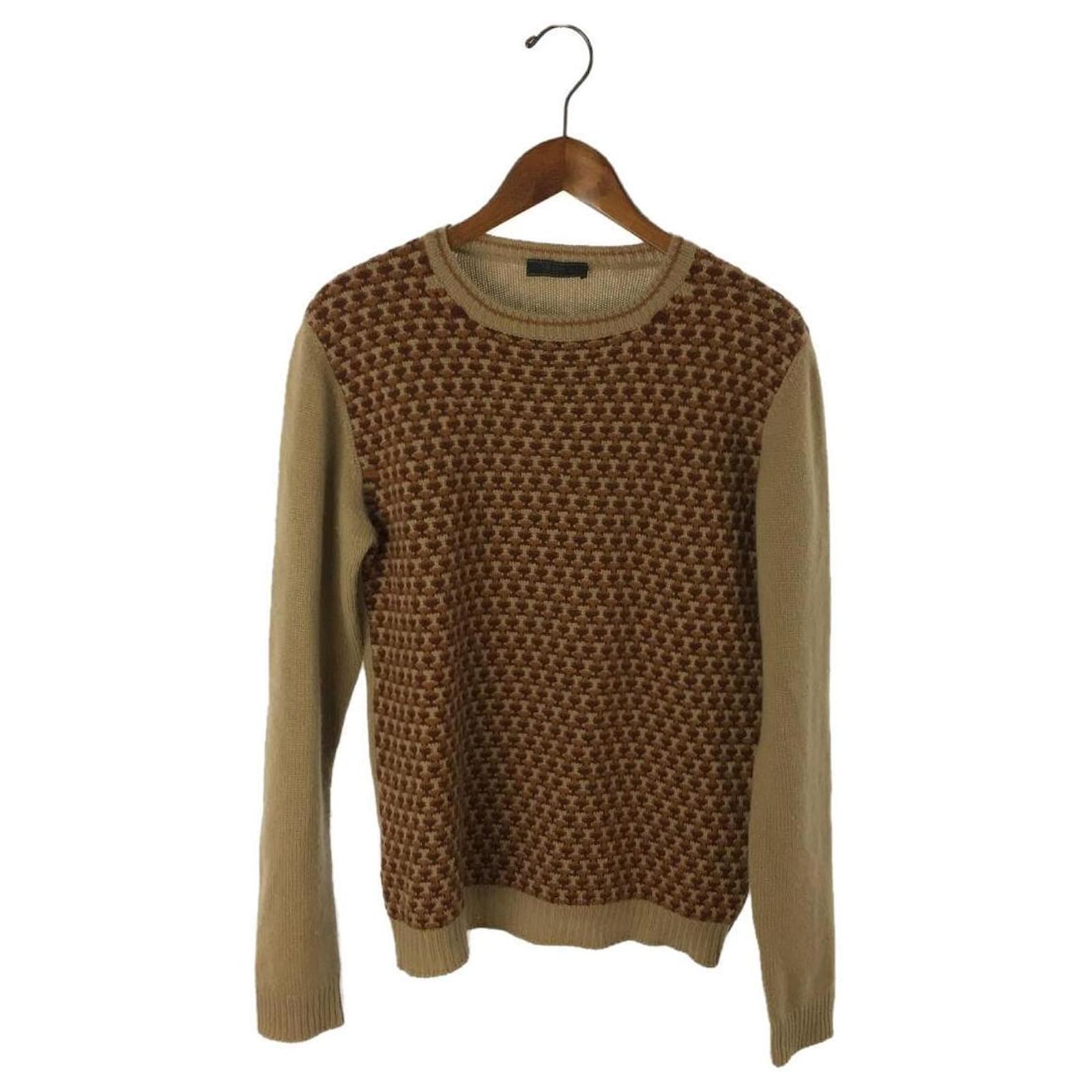 PRADA Crew neck sweater (thin) / 46 / cashmere 100 / brown / total pattern  / cashmere  - Joli Closet