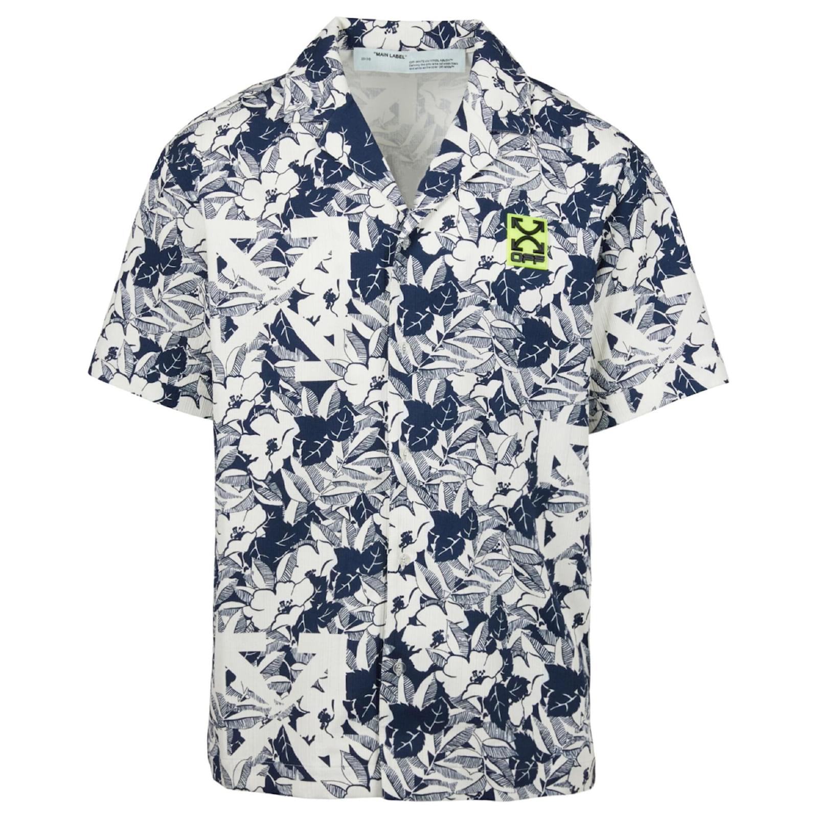 Off White Mens Floral Holiday Shirt Blue Cotton ref.433557 Joli Closet