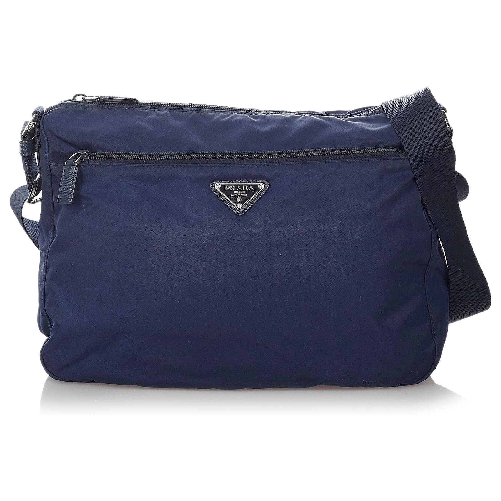 Prada Blue Tessuto Crossbody Bag Navy blue Leather Pony-style calfskin  Nylon Cloth  - Joli Closet