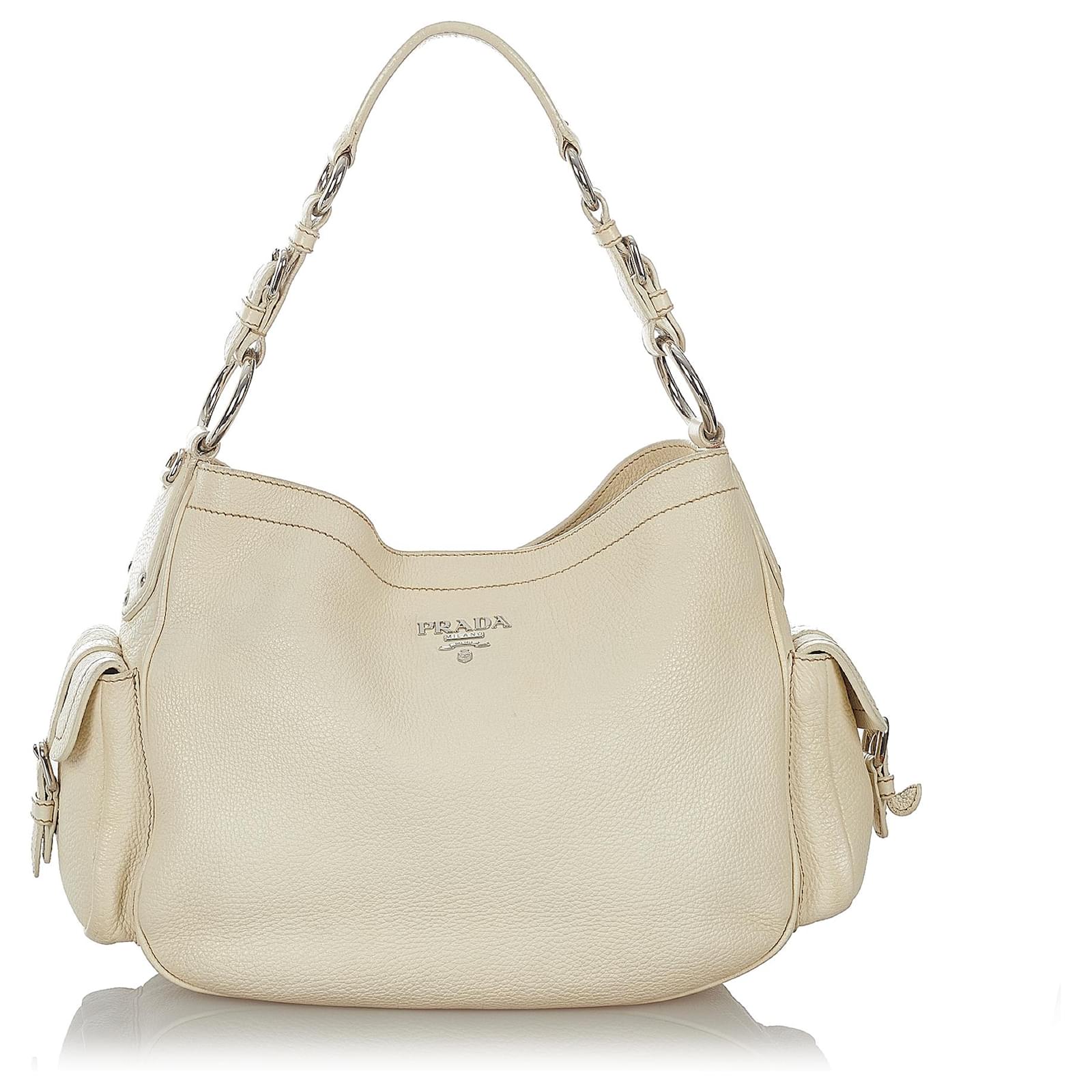 Prada White Leather Shoulder Bag Pony-style calfskin ref