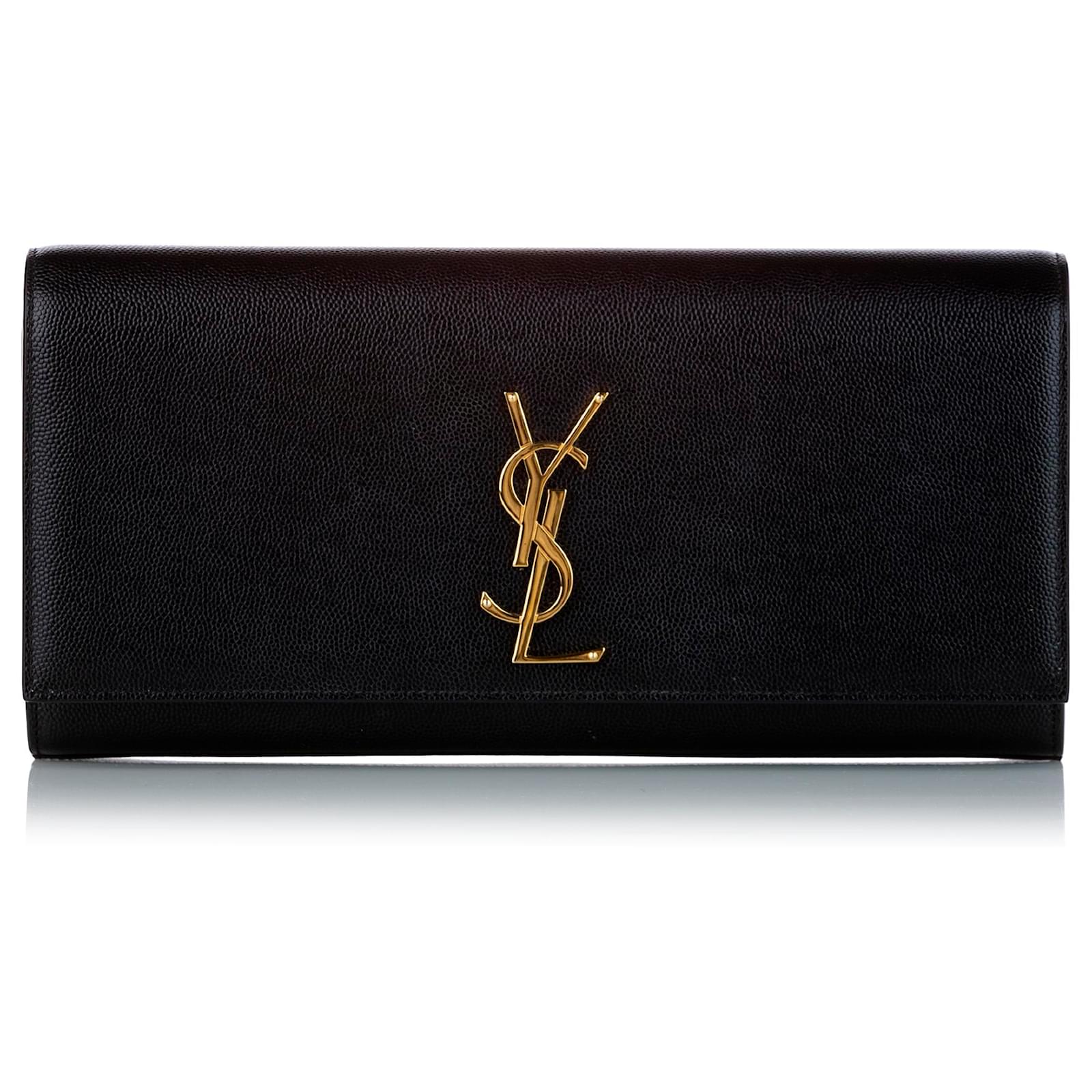 Yves Saint Laurent YSL Black Cassandre Leather Clutch Bag Pony-style ...