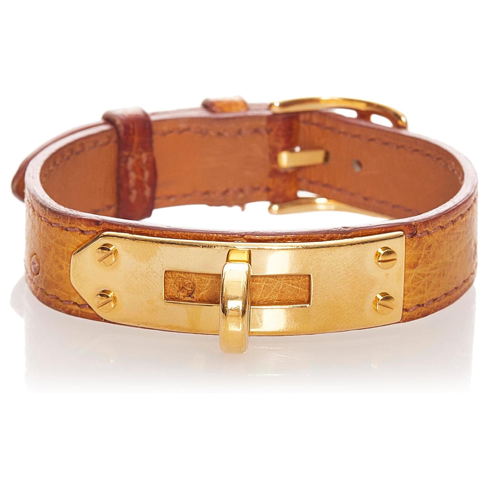 Hermès Cinturino per orologio Hermes Brown Kelly Marrone D'oro Marrone  chiaro Pelle Metallo Vitello simile a un vitello ref.433826 - Joli Closet